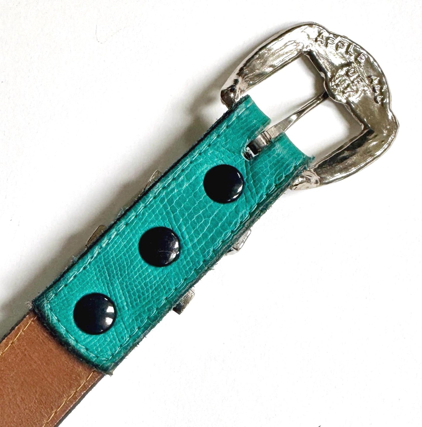 Vintage Turquoise Western Belt Reptile Embossed Leather Strap