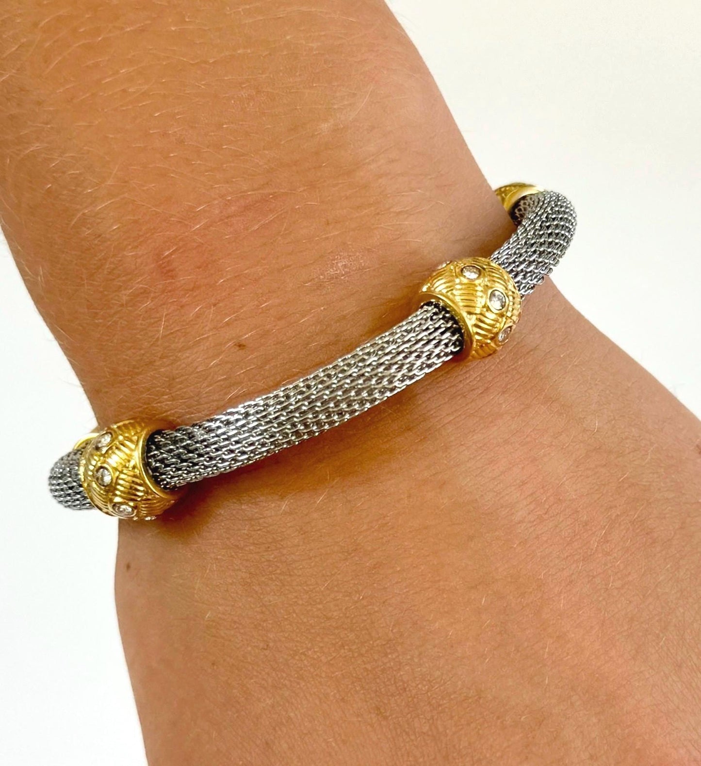 Vintage Metal Mesh Bracelet Two Tone Gold Silver
