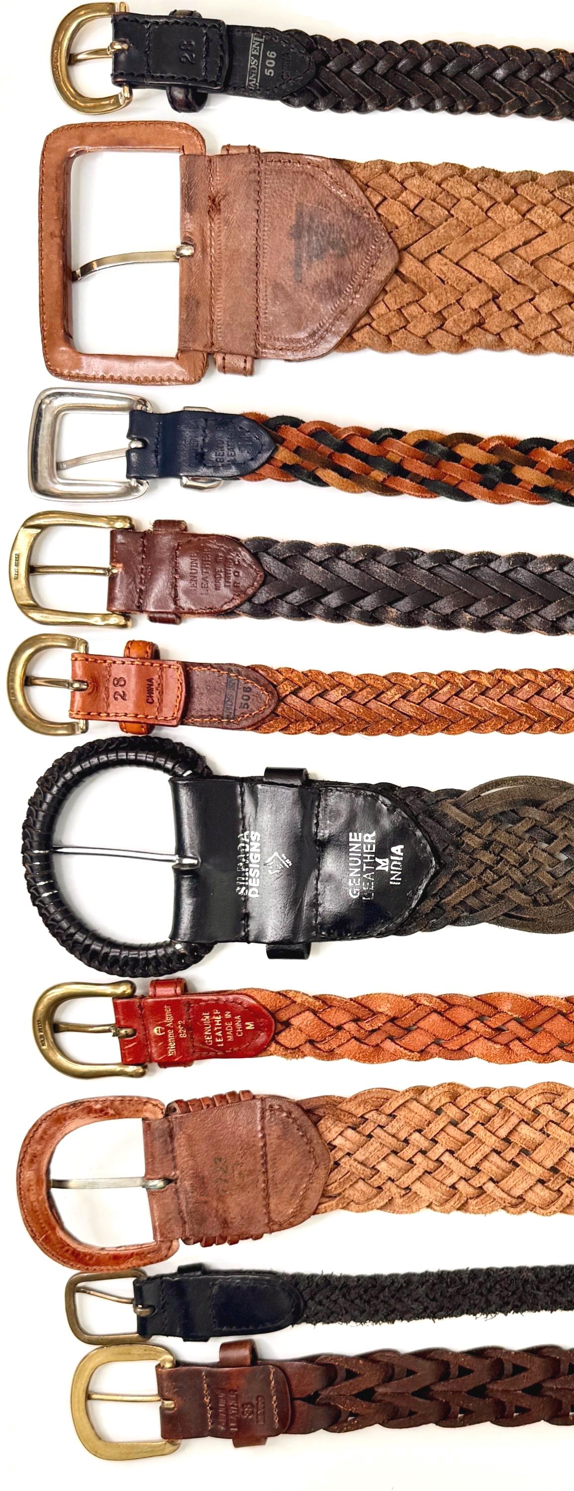 Braided Woven Leather Belt Vintage 80s 90s Minimalist Brown Black Womens Belt Wide Skinny Strap