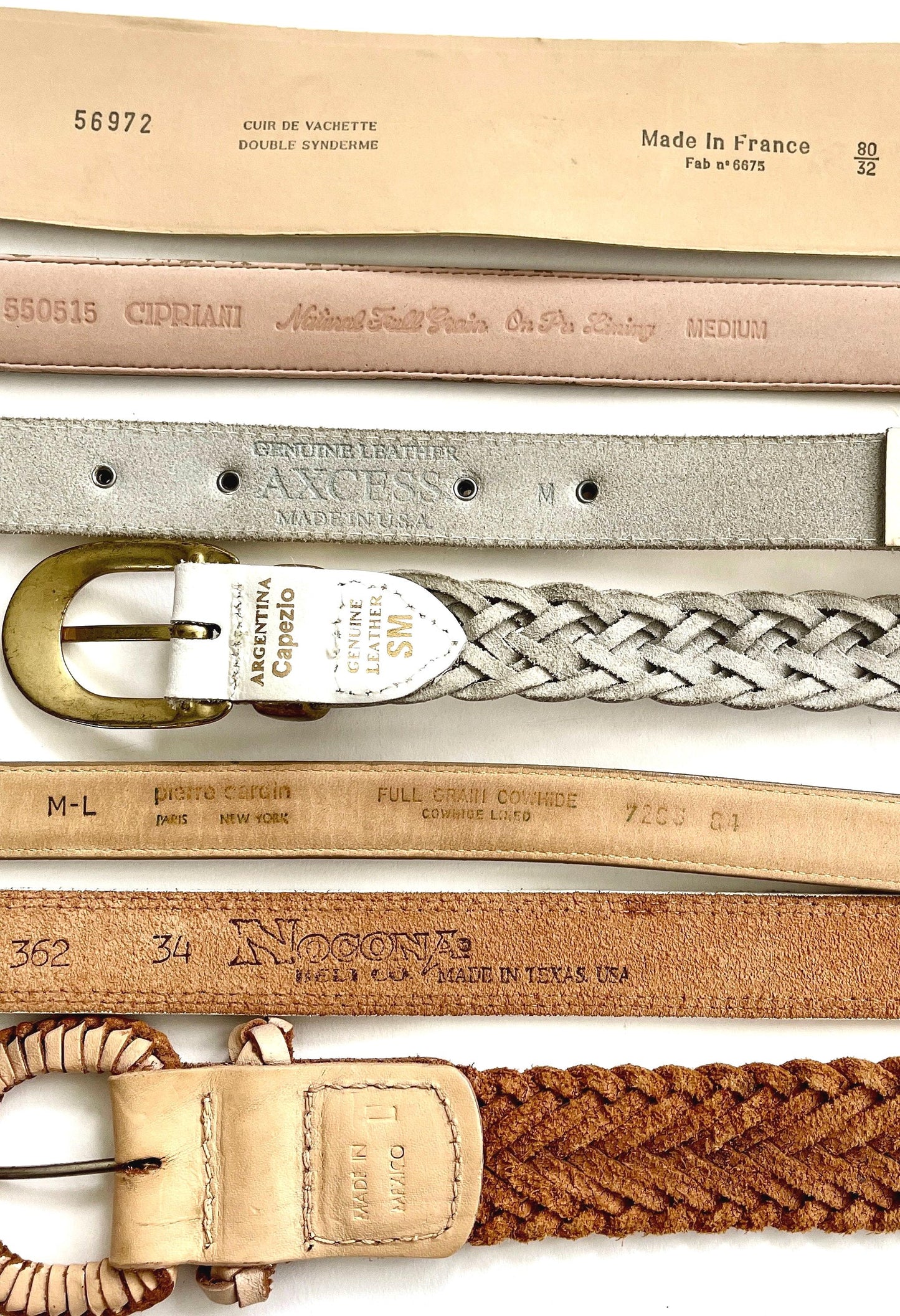 Vintage White Leather Belt Minimalist Braided Concho Western Woven Styles Ivory Beige Light Tan