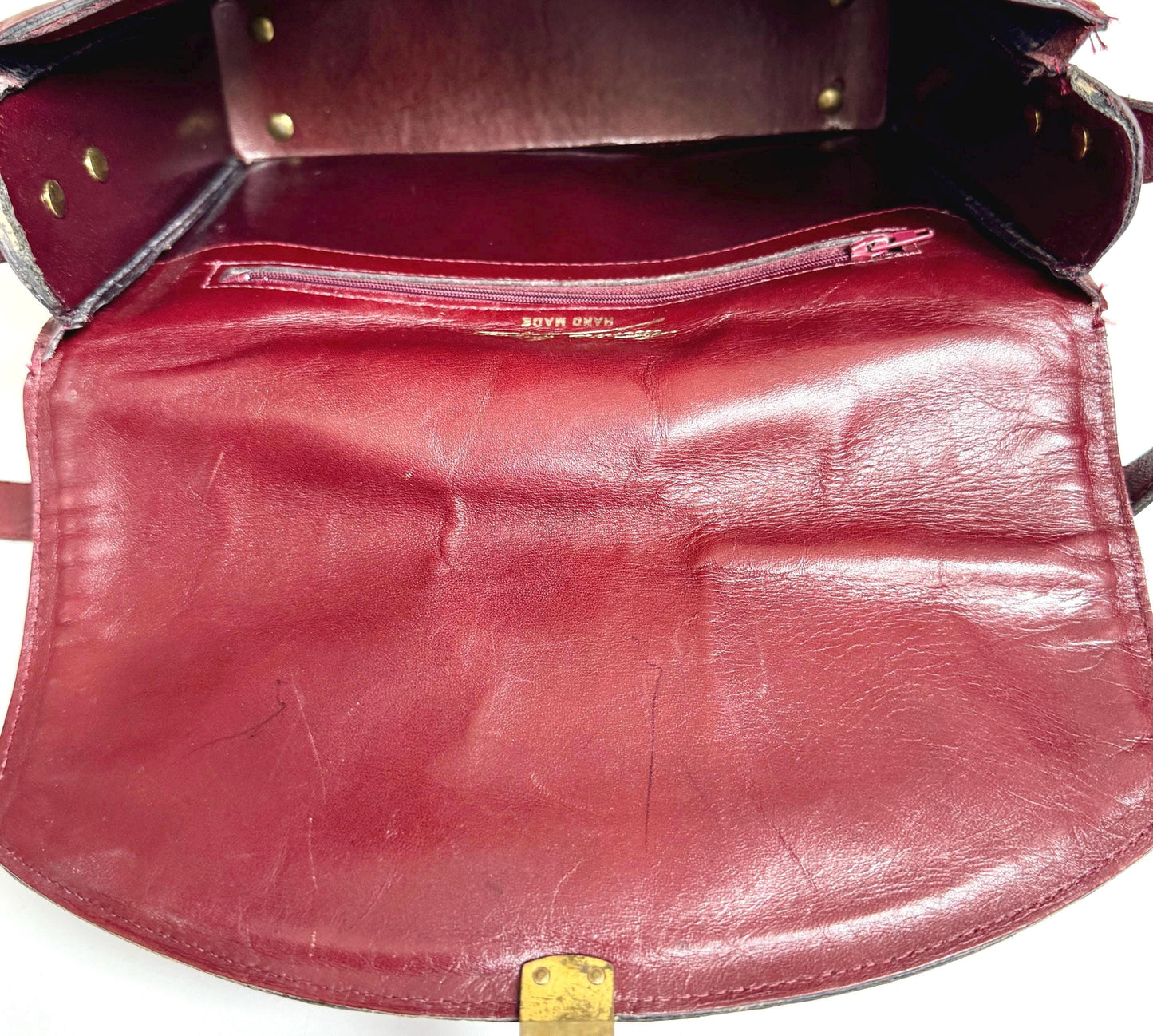 Vintage Handmade Etienne Aigner Shoulder Bag Oxblood Red Leather Brass Hardware