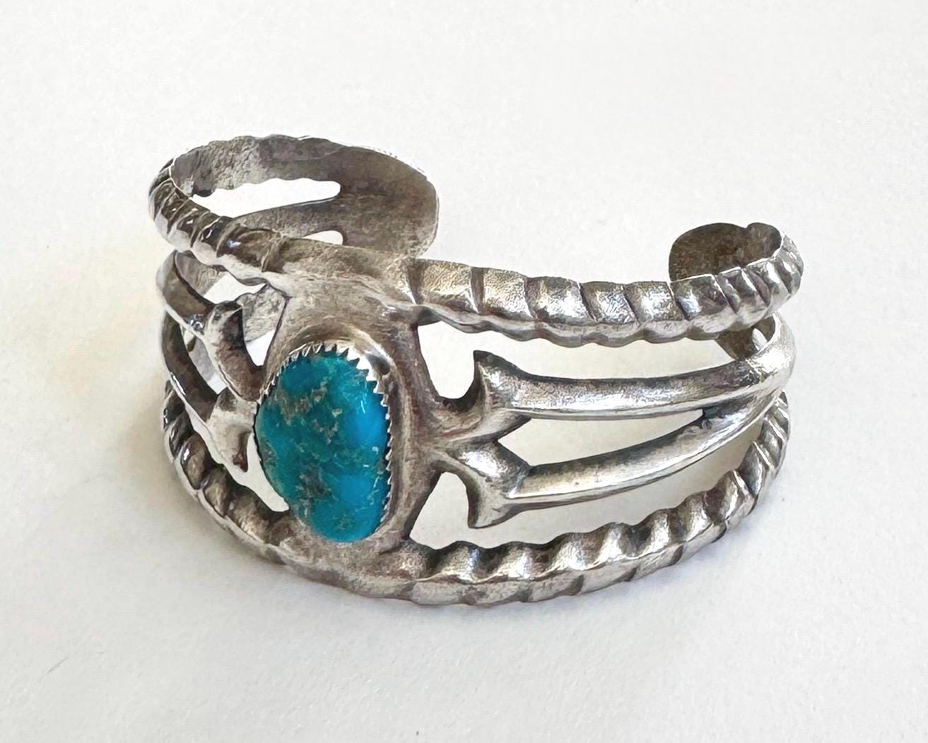 Wide Turquoise Cuff Bracelet Cast Sterling Silver Southwest Native American Open Ornate Band Oval Heavy 52g