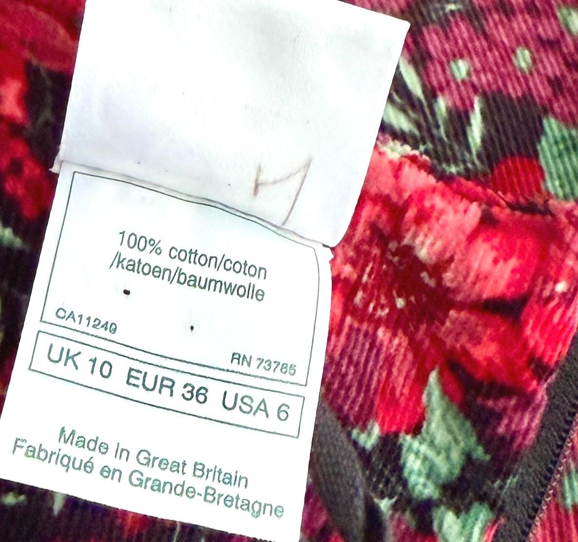 Vintage Laura Ashley Prairie Dress: Red Floral Corduroy, Puff Sleeves