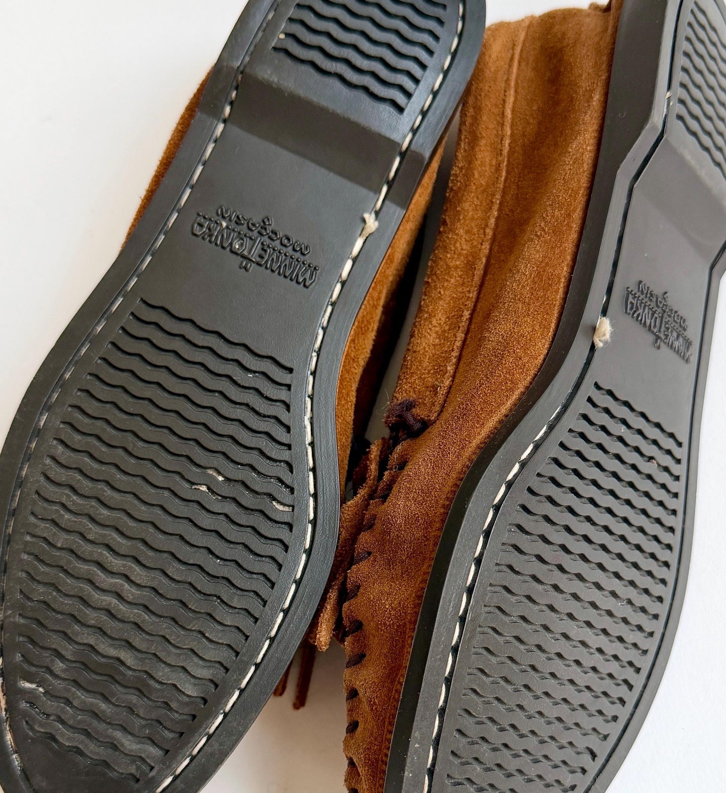 Vintage Minnetonka Moccasins Brown Sueded Leather with Thunderbird Beading