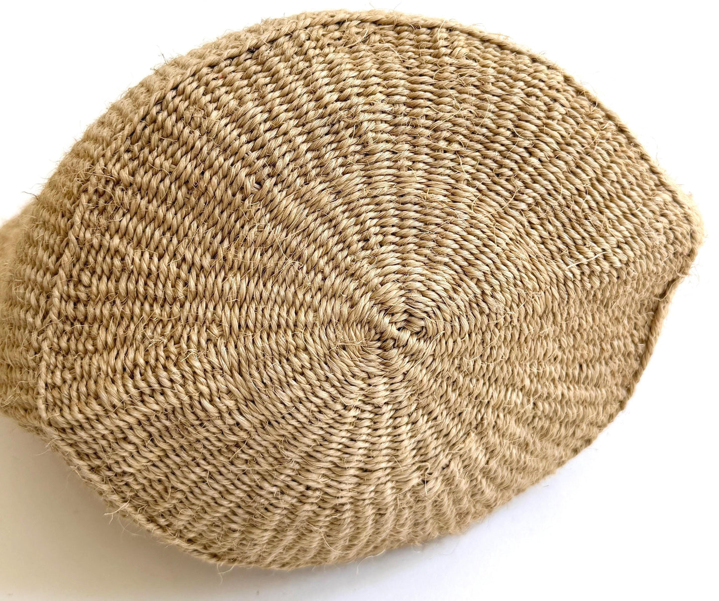 Vintage Neutral Beige Sisal Bag with Leather Straps