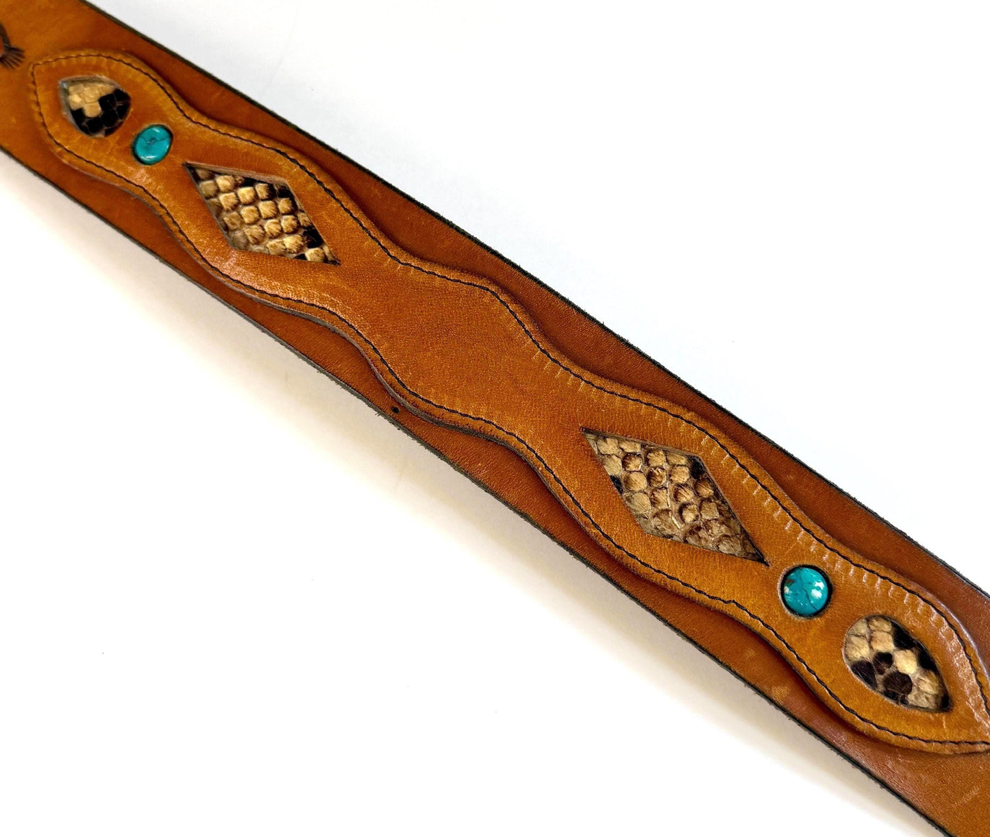 Vintage Western Snakeskin Turquoise Belt Brown Leather Strap