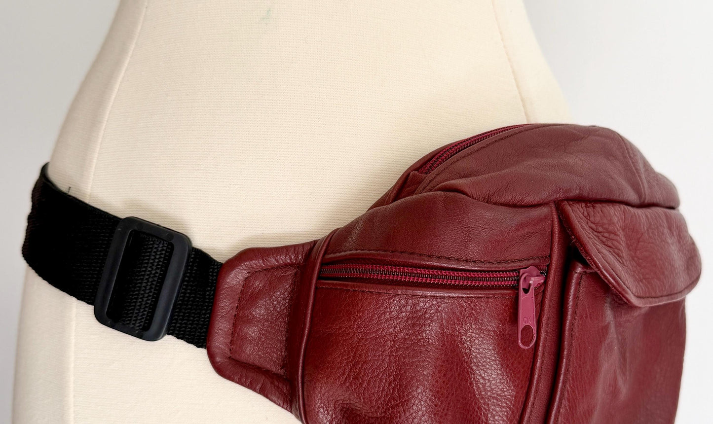 Vintage Leather Fanny Pack 80s 90s Oxblood Red Hip Bag