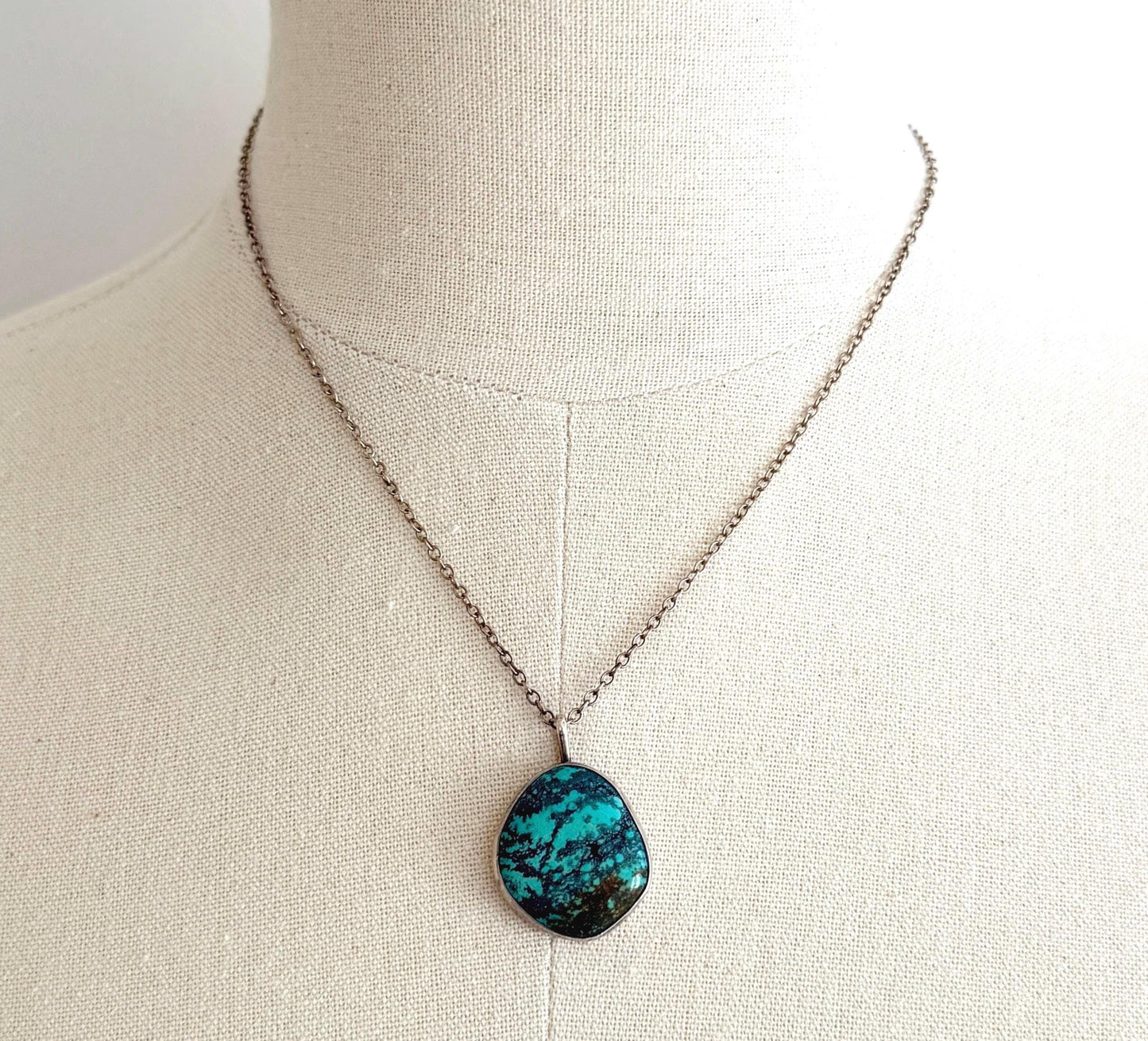 Vintage Sterling Silver Turquoise Necklace with Extender Chain