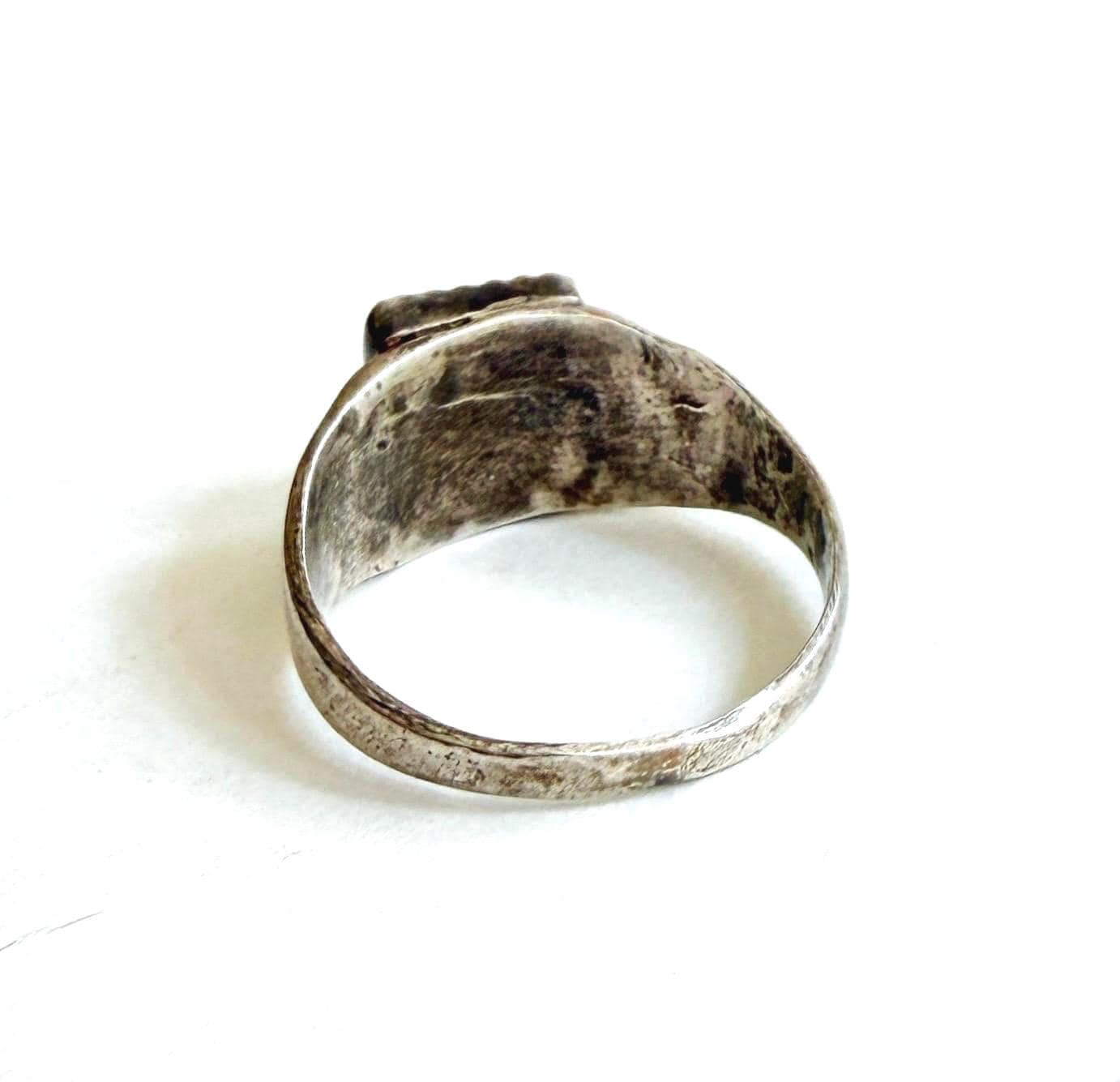 Vintage Navajo Turquoise Signet Ring Trading Post Era Sterling Silver Band