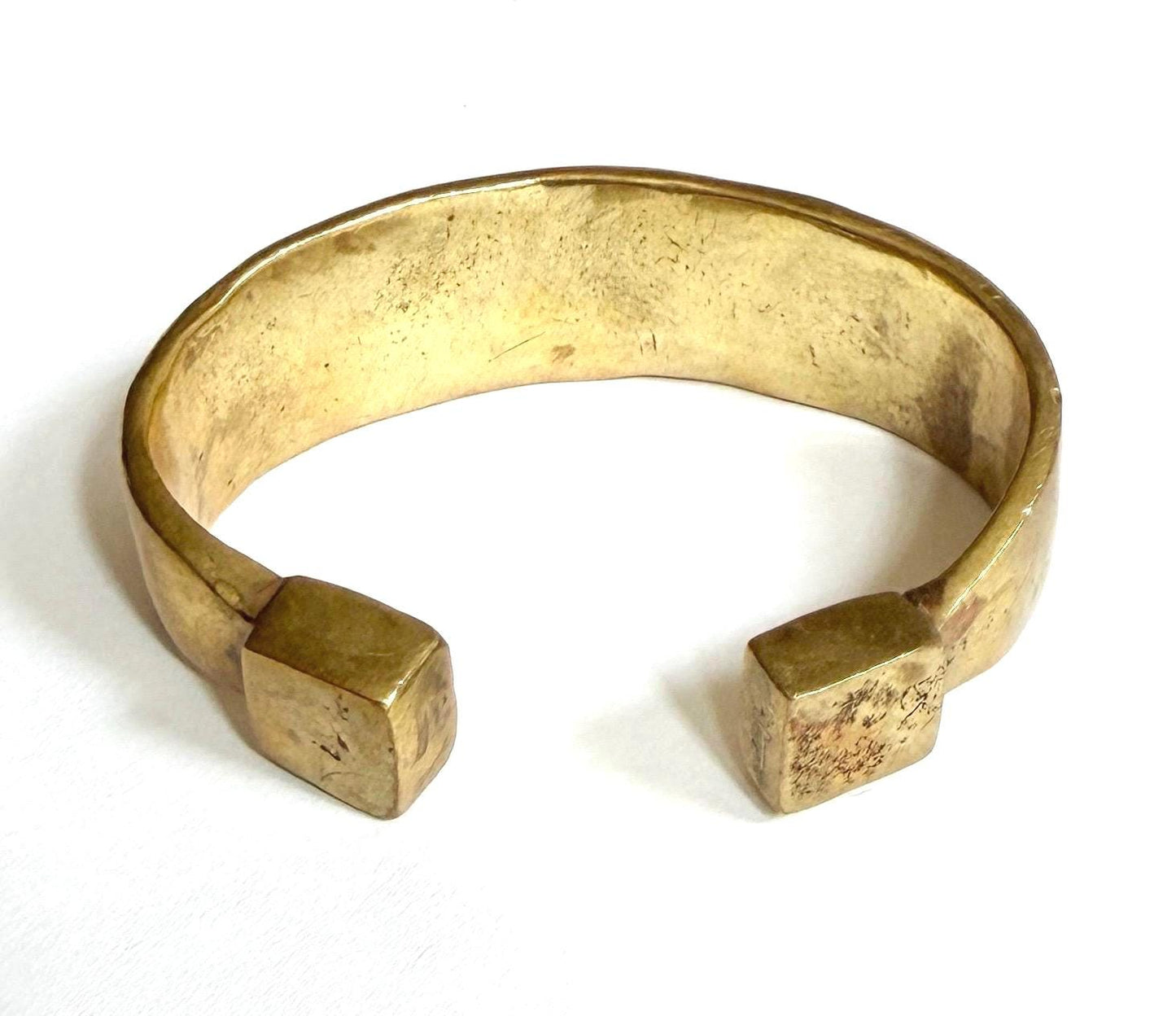 Hefty Forged Brass Cuff Bracelet Minimalist Modernist Style Heavy Solid Brass