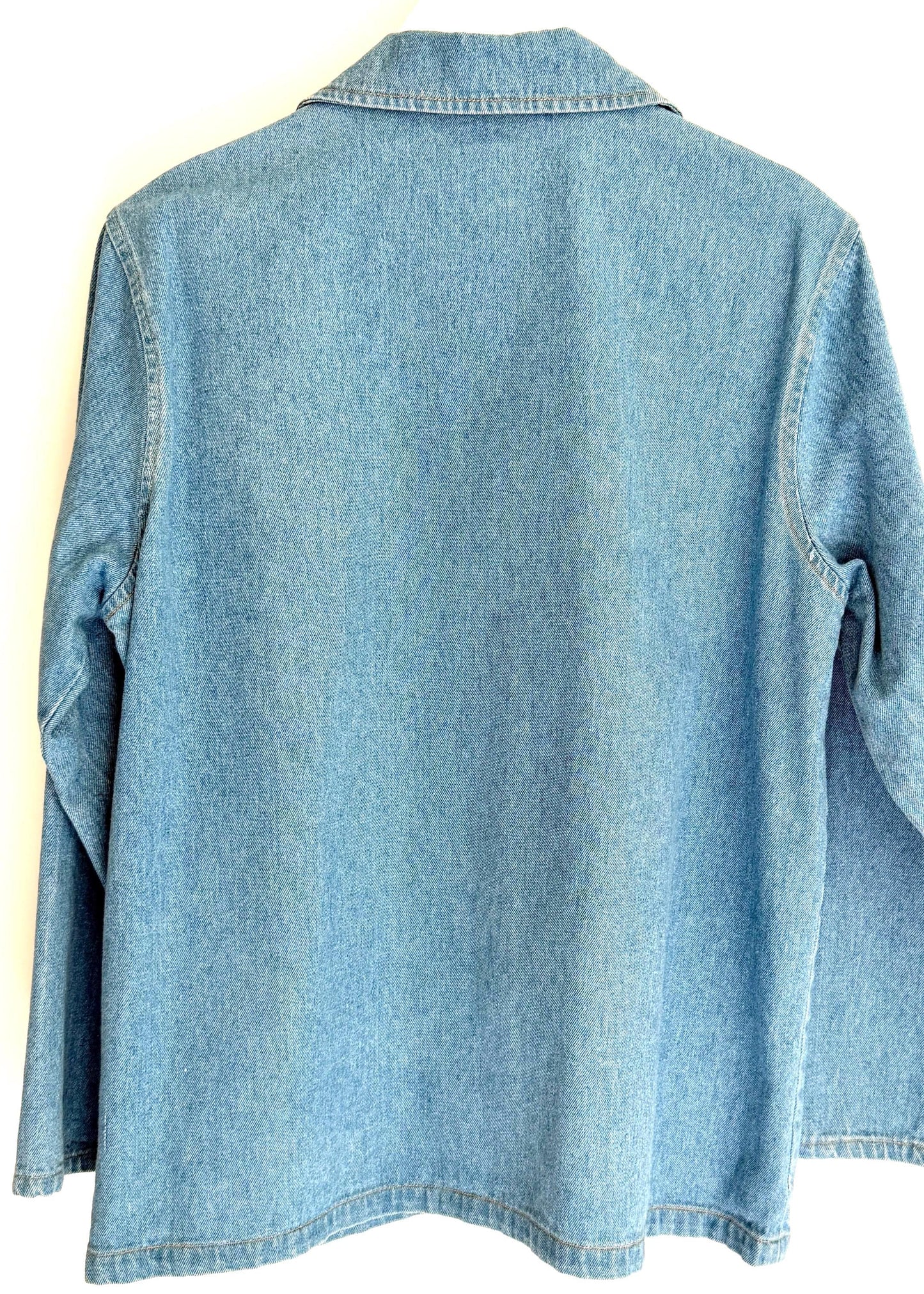 Vintage Denim Chore Jacket Southwest Hand Painted Abstract Feathers