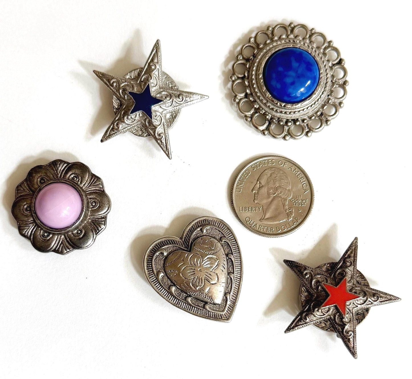 Vintage Sterling Silver Button Cover Western Heart Star