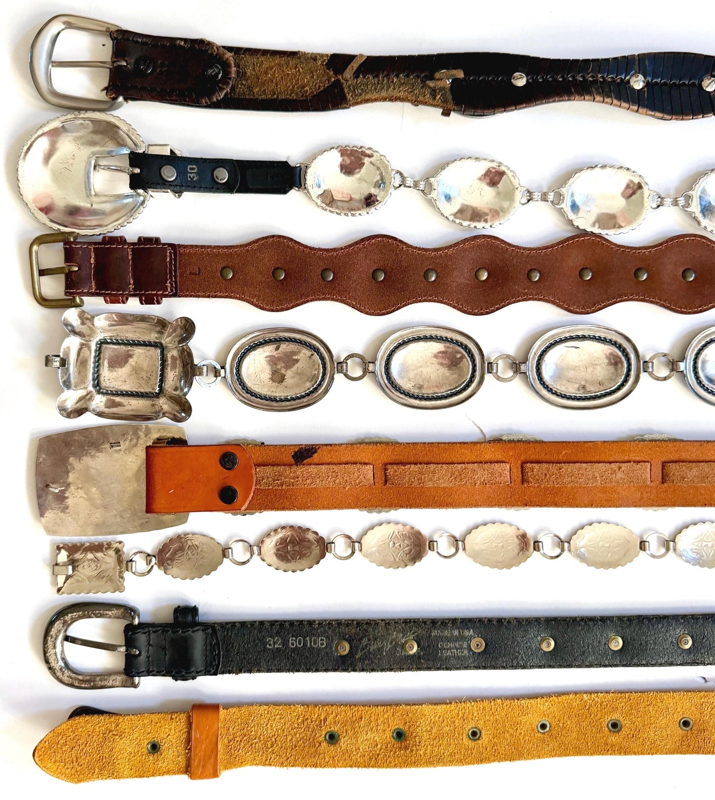 Vintage Concho Belt Brown Leather Strap Western Southwest Cowboy