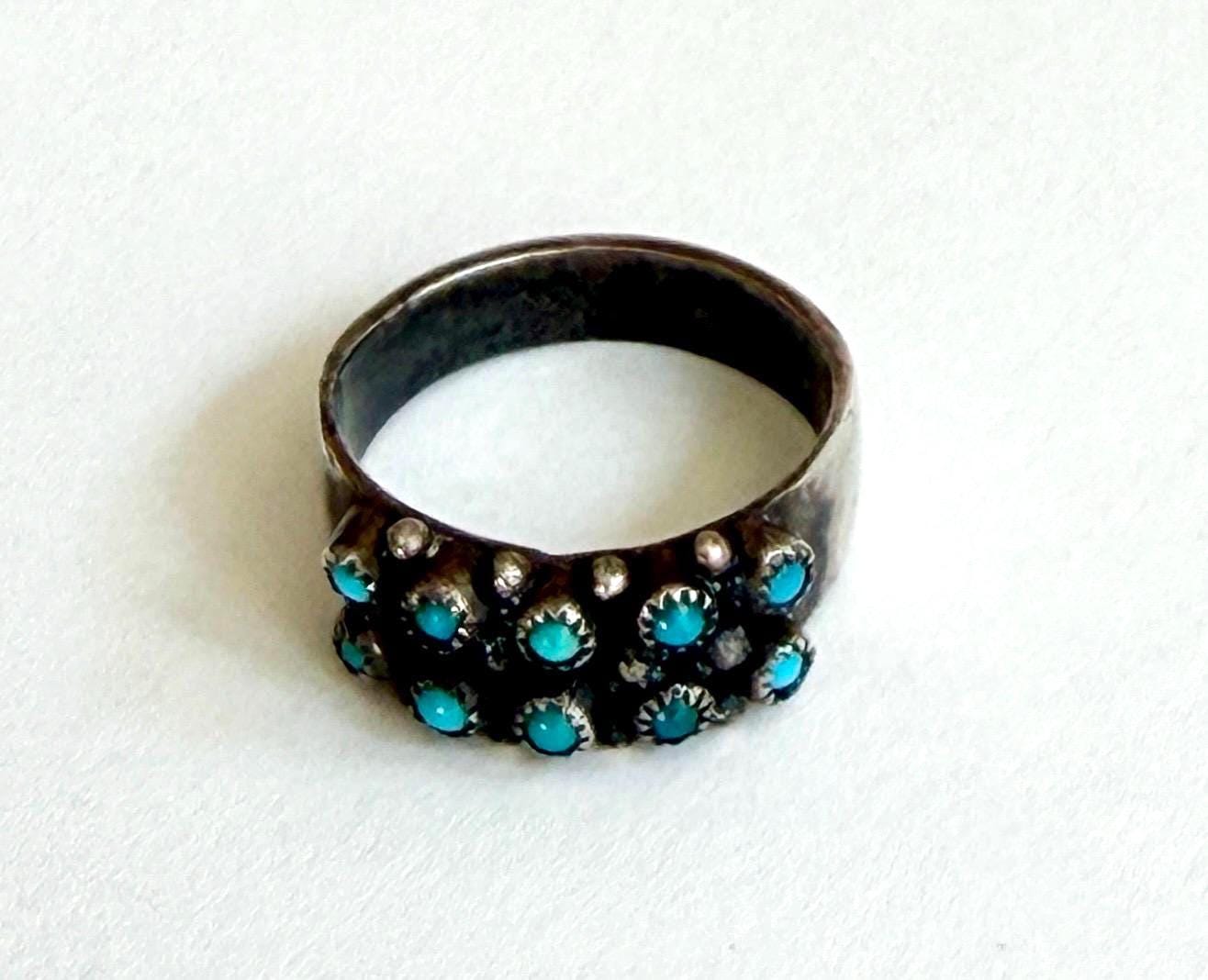 Vintage Snake Eye Turquoise Ring Fred Harvey Era Sterling Silver Band Size 5.5