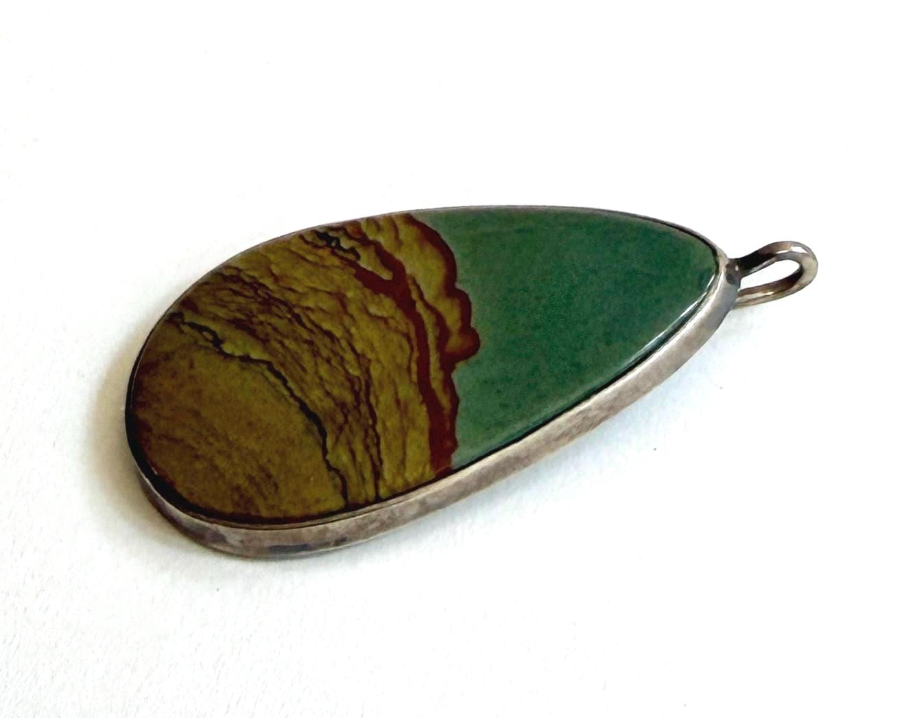 Vintage Native American Picture Jasper Pendant Organic Earth Tone