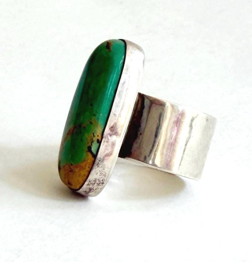 Fine Native American Turquoise Ring Wide Cigar Band Signed J Rosetta