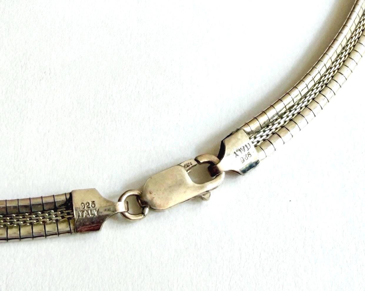 Italian Sterling Silver Necklace Vintage Slinky Flat Omega Snake Chain