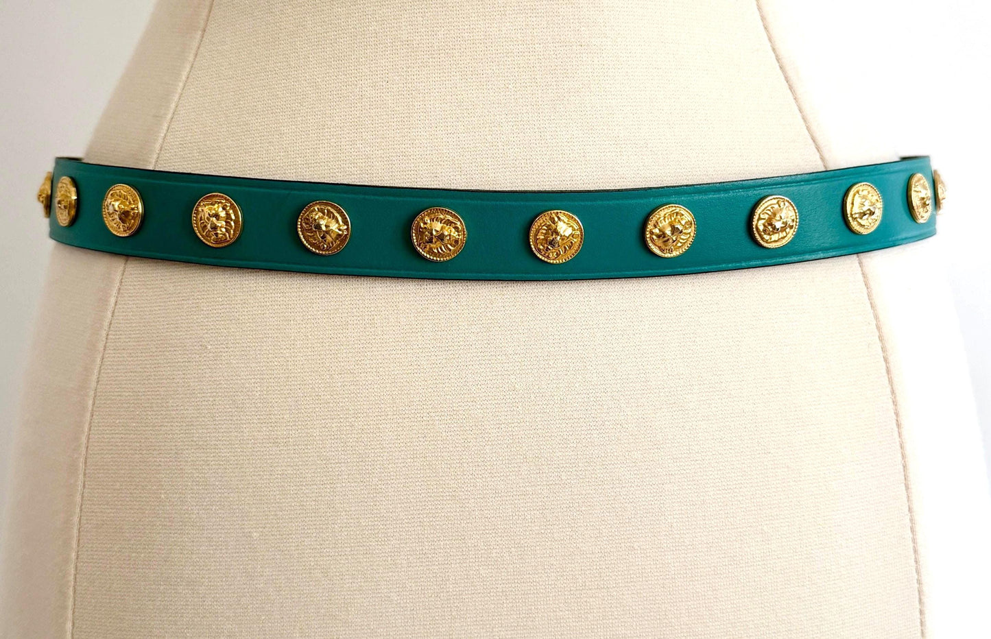 Vintage Turquoise Belt Gold Lion Medallion Studs Made in Italy