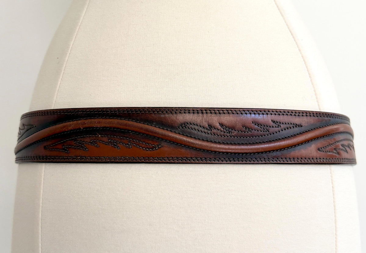 Vintage Turquoise Western Belt Brown Leather Strap