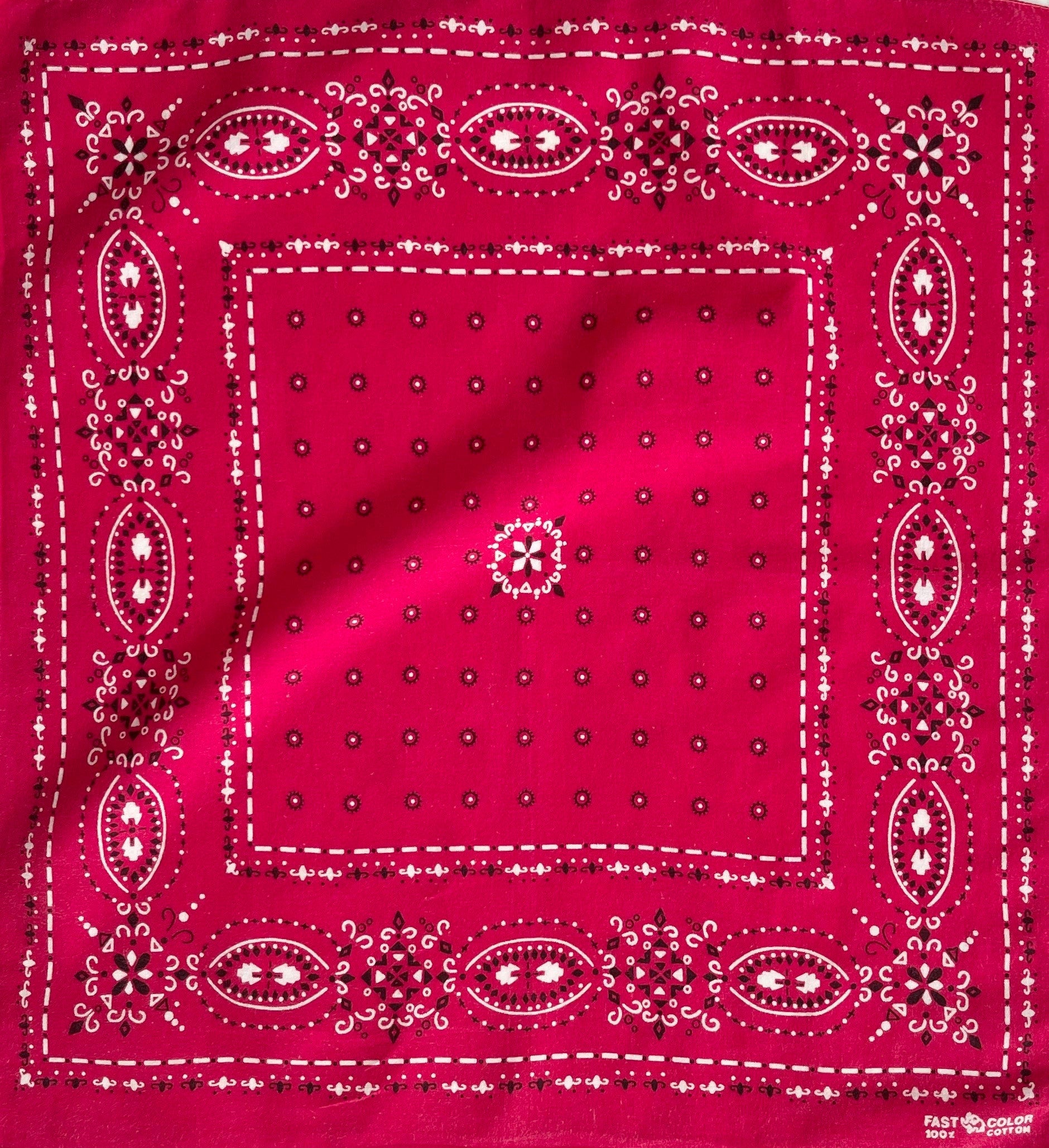 Vintage Faded Red Cotton Bandana: 50s/60s Paisley Print