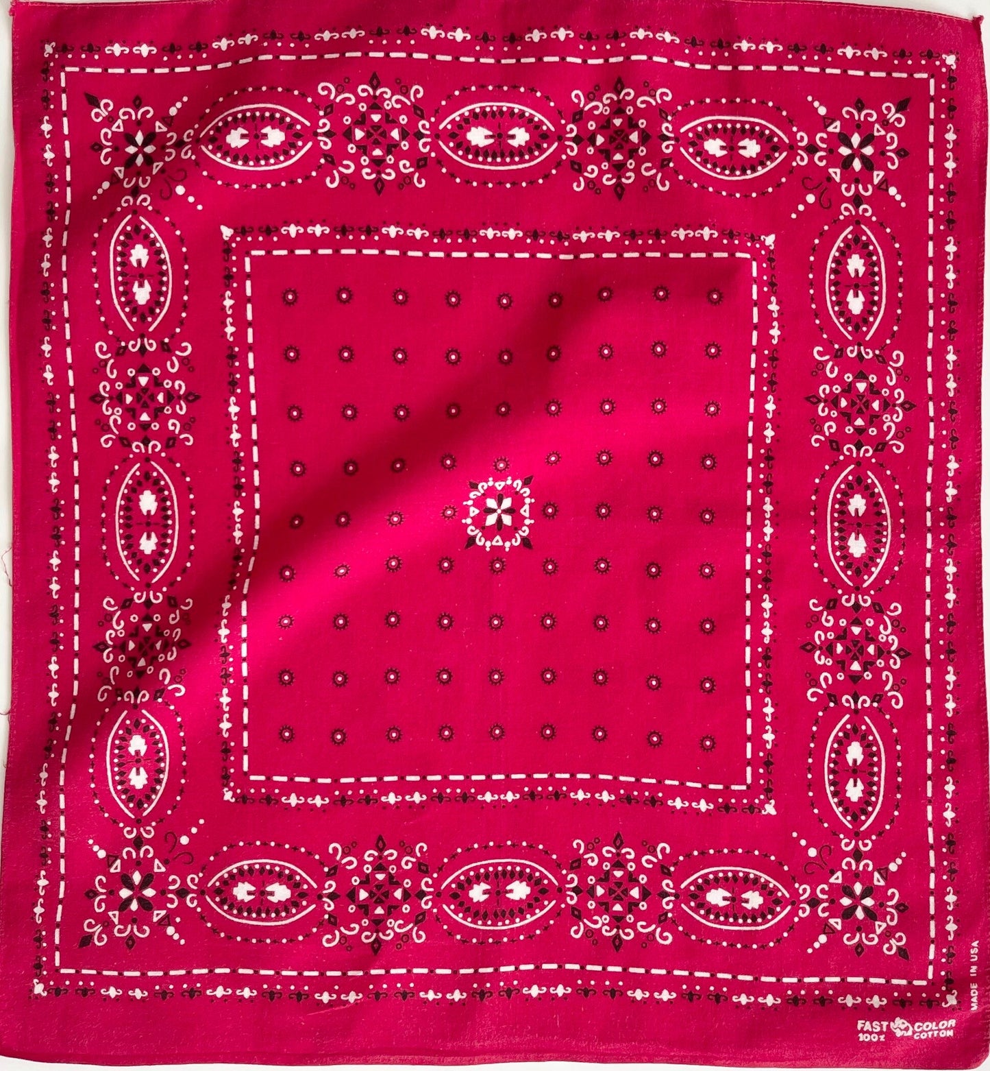 Vintage Faded Red Cotton Bandana: 50s/60s Paisley Print