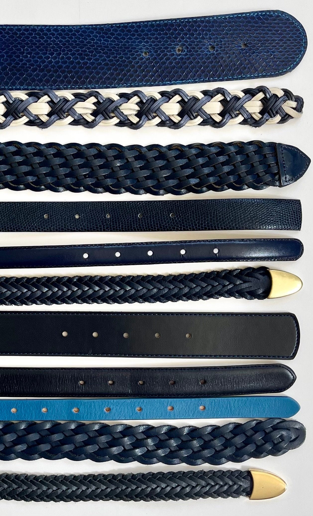 Vintage Blue Leather Belts: Braided, Woven, Snakeskin