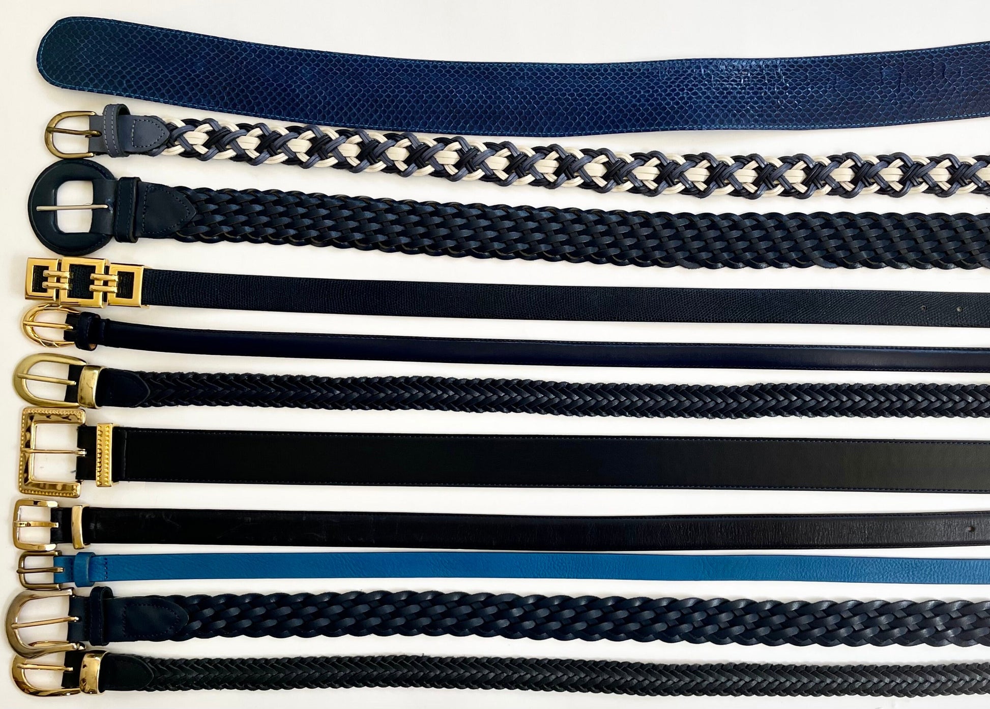 Vintage Blue Leather Belts: Braided, Woven, Snakeskin