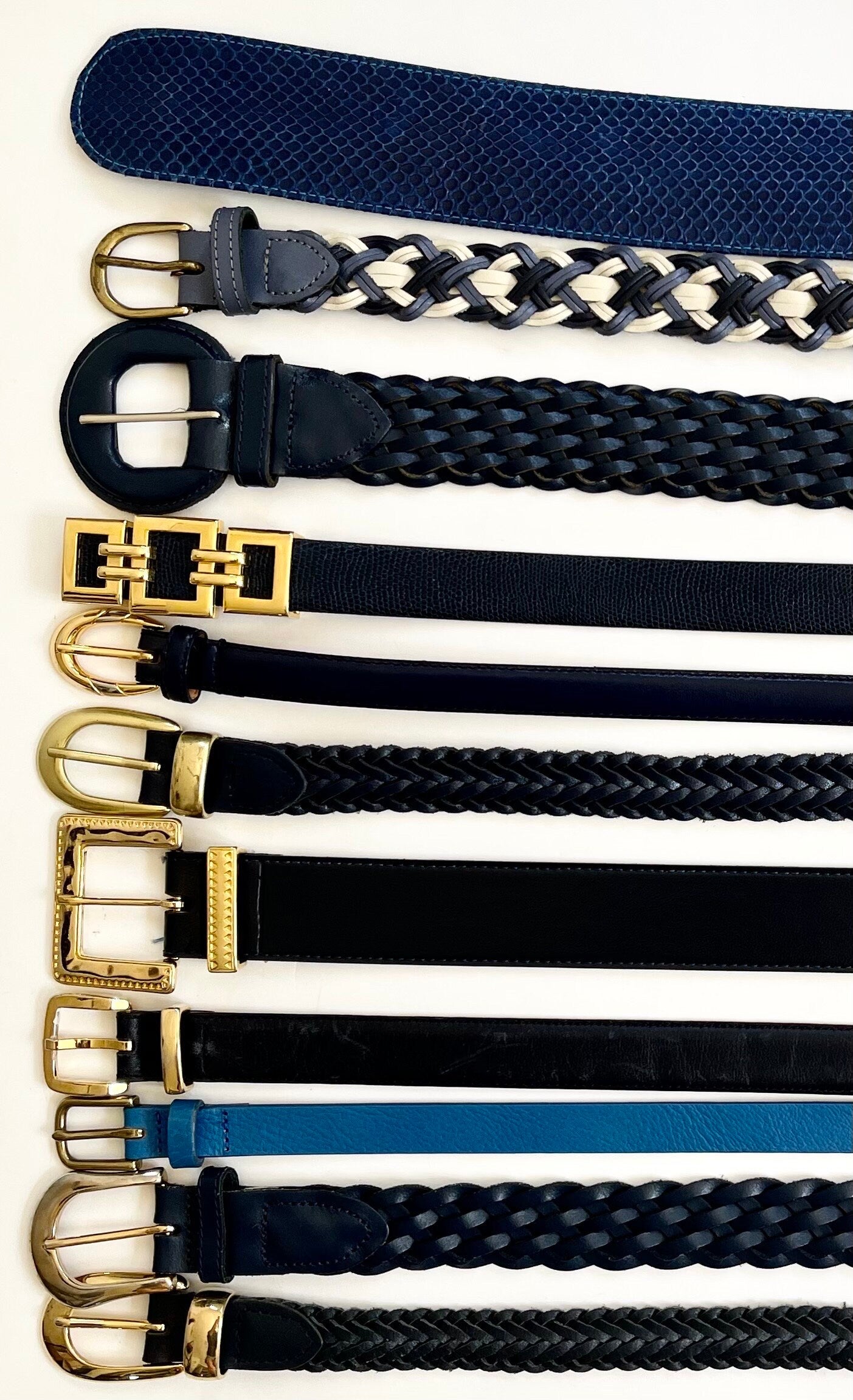 Vintage Blue Leather Belts: Braided, Woven, Snakeskin