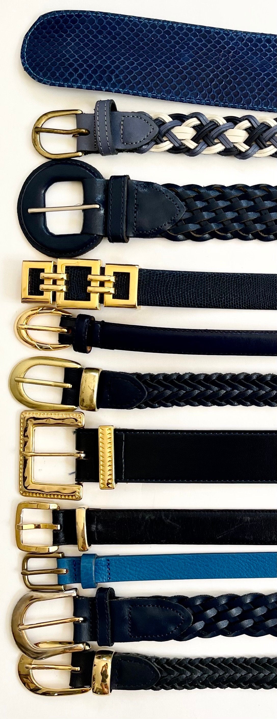 Vintage Blue Leather Belts: Braided, Woven, Snakeskin