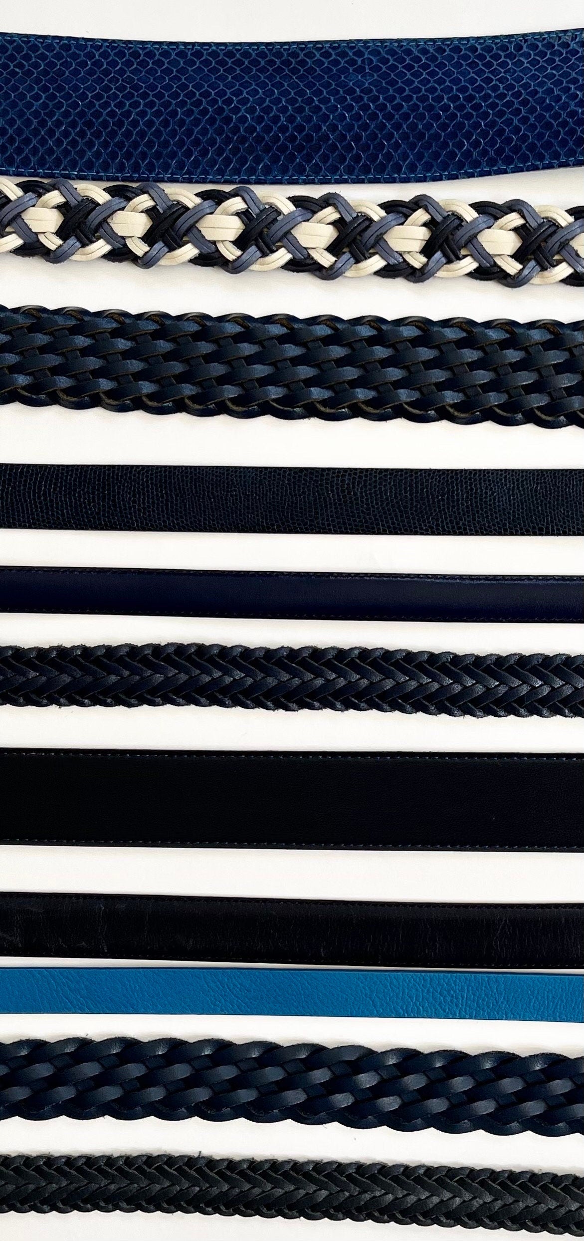 Vintage Blue Leather Belts: Braided, Woven, Snakeskin