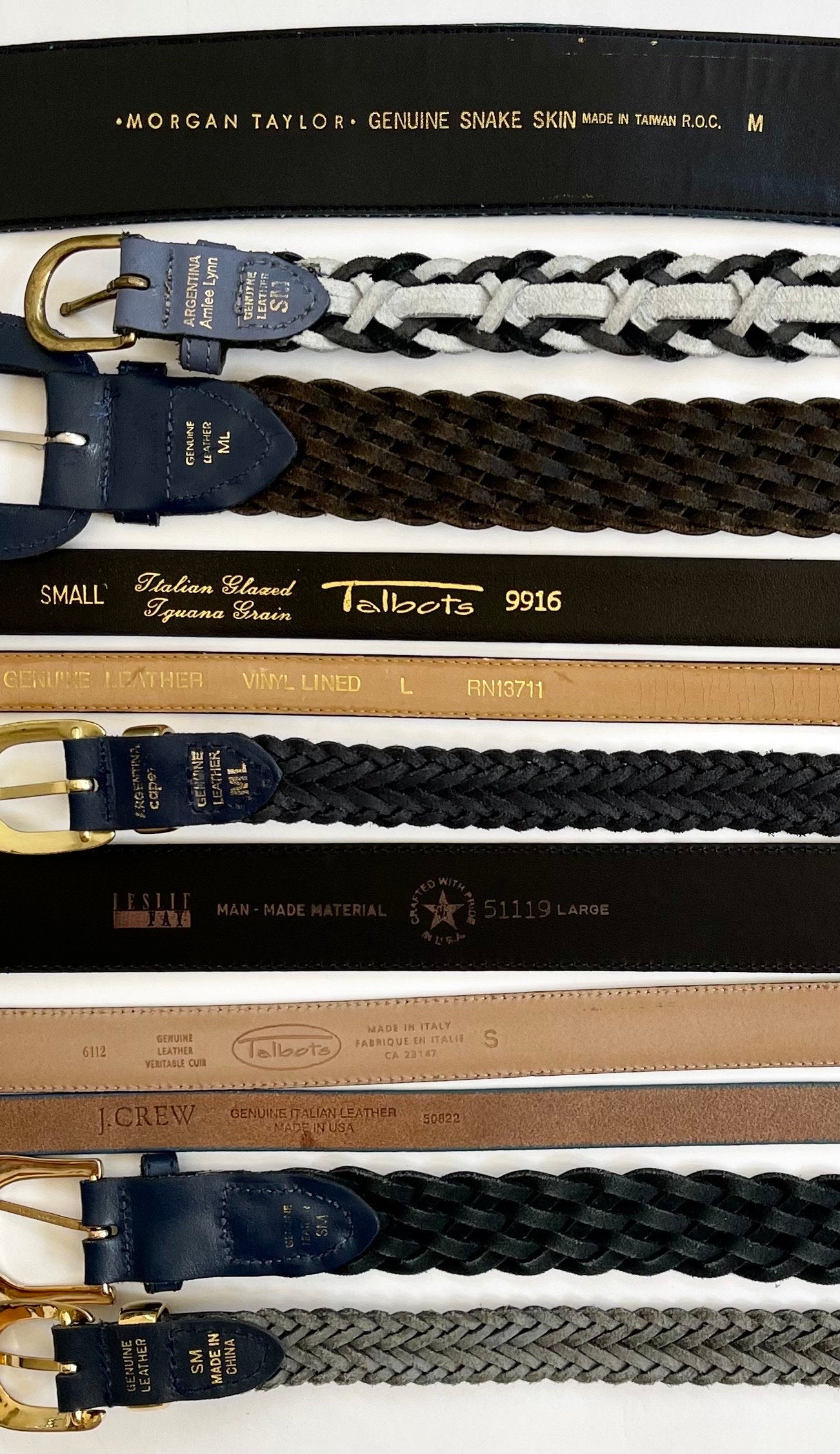 Vintage Blue Leather Belts: Braided, Woven, Snakeskin