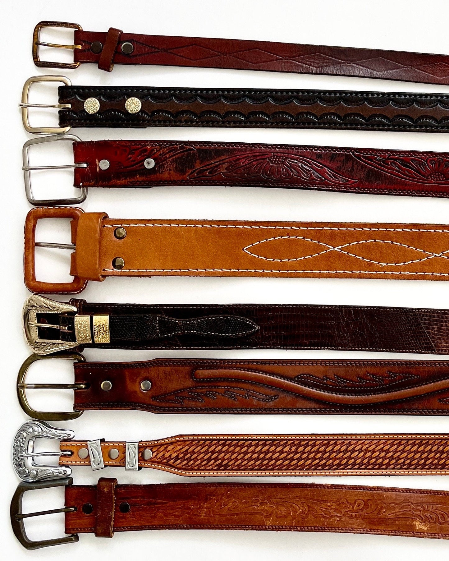 Vintage Tooled Leather Western Belt: Floral Cowboy Strap
