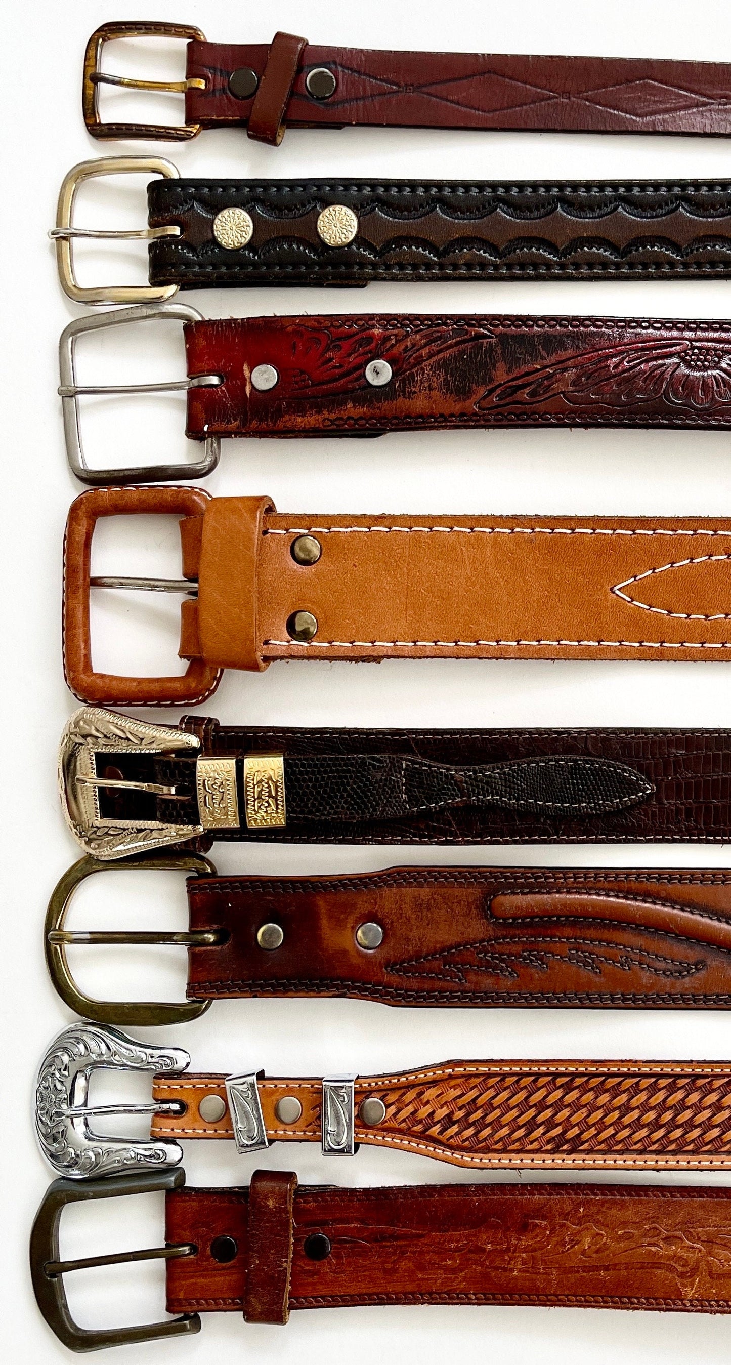 Vintage Tooled Leather Western Belt: Floral Cowboy Strap