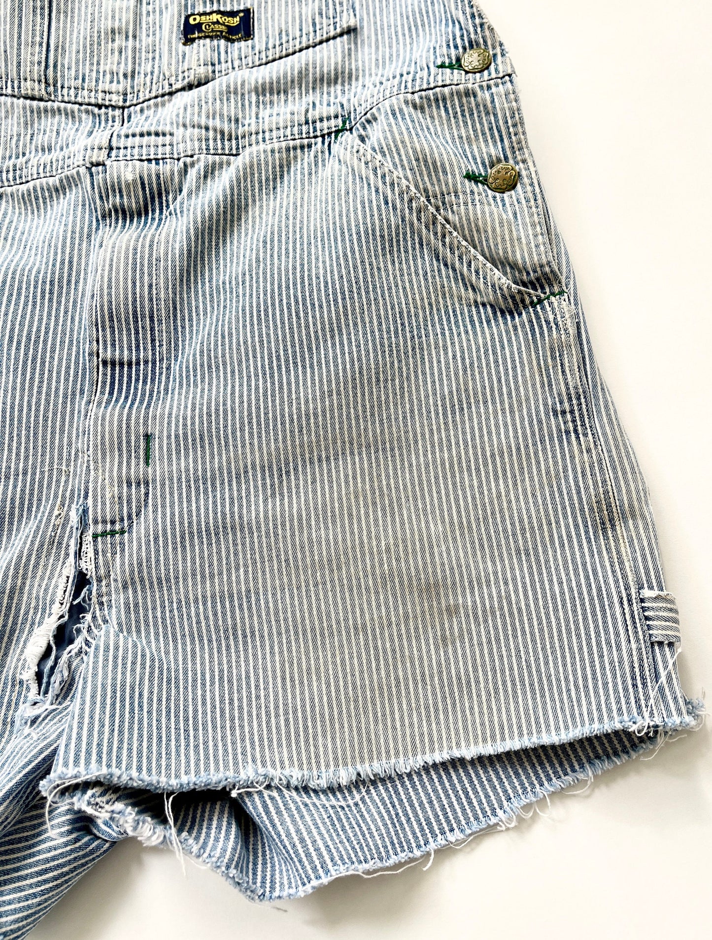 Vintage Oshkosh Overalls Faded Railroad Striped Cut Off Shorts Workwear