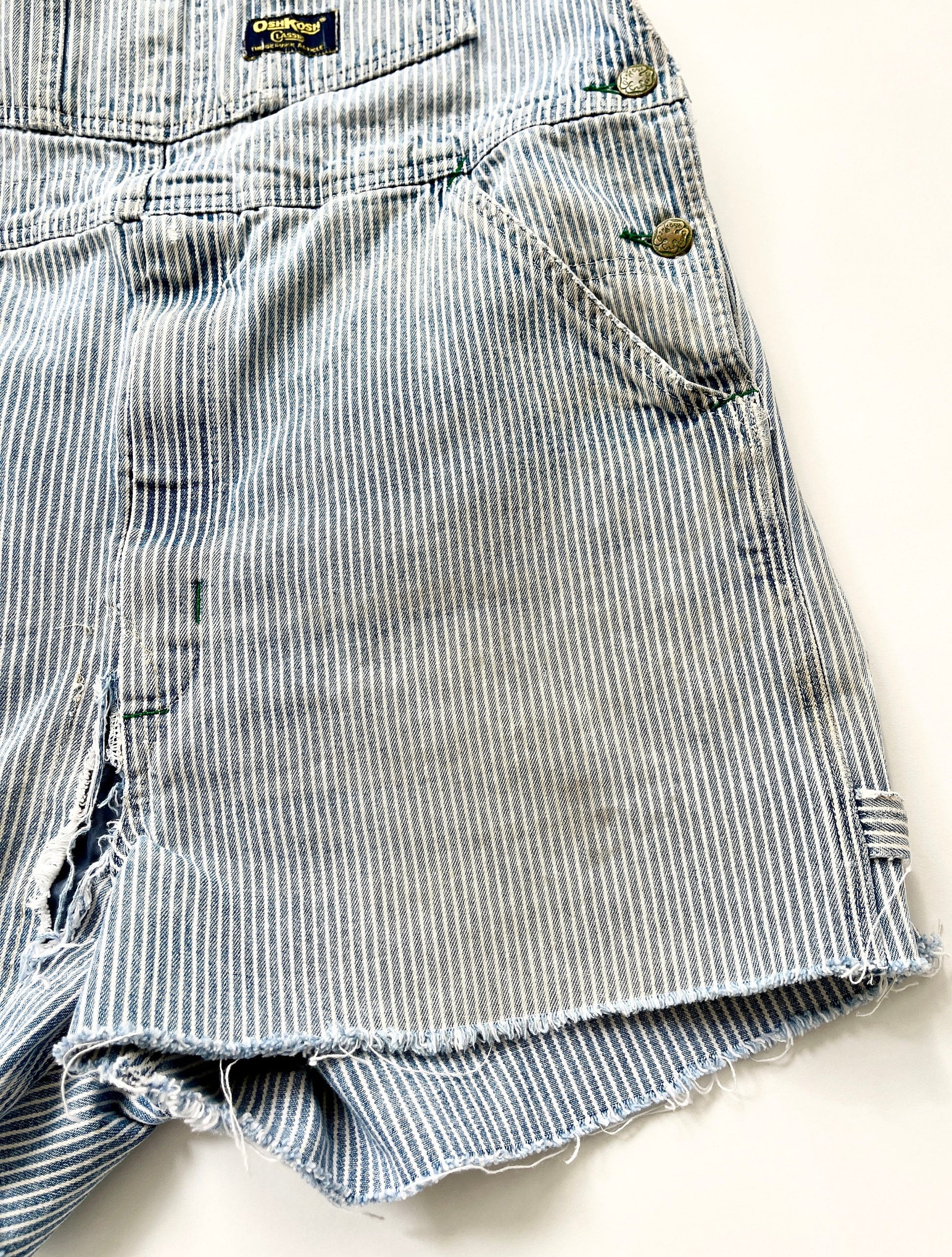 Vintage Oshkosh Overalls Faded Railroad Striped Cut Off Shorts Workwear