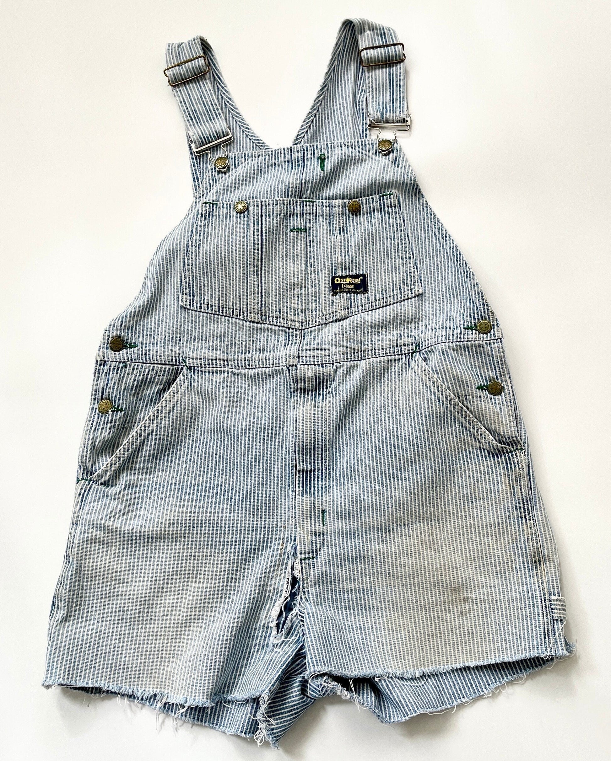 Vintage Oshkosh Overalls Faded Railroad Striped Cut Off Shorts Workwear