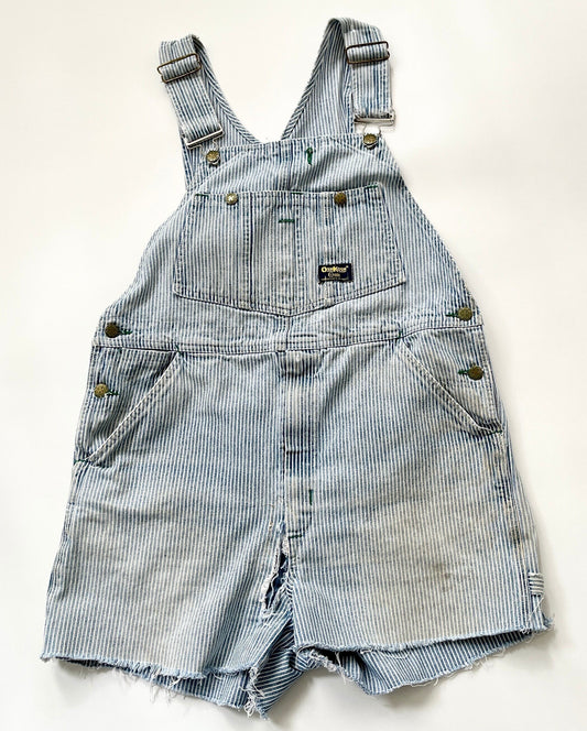 Vintage Oshkosh Striped Denim Overalls Shorts: Distressed Utility Jumpsuit