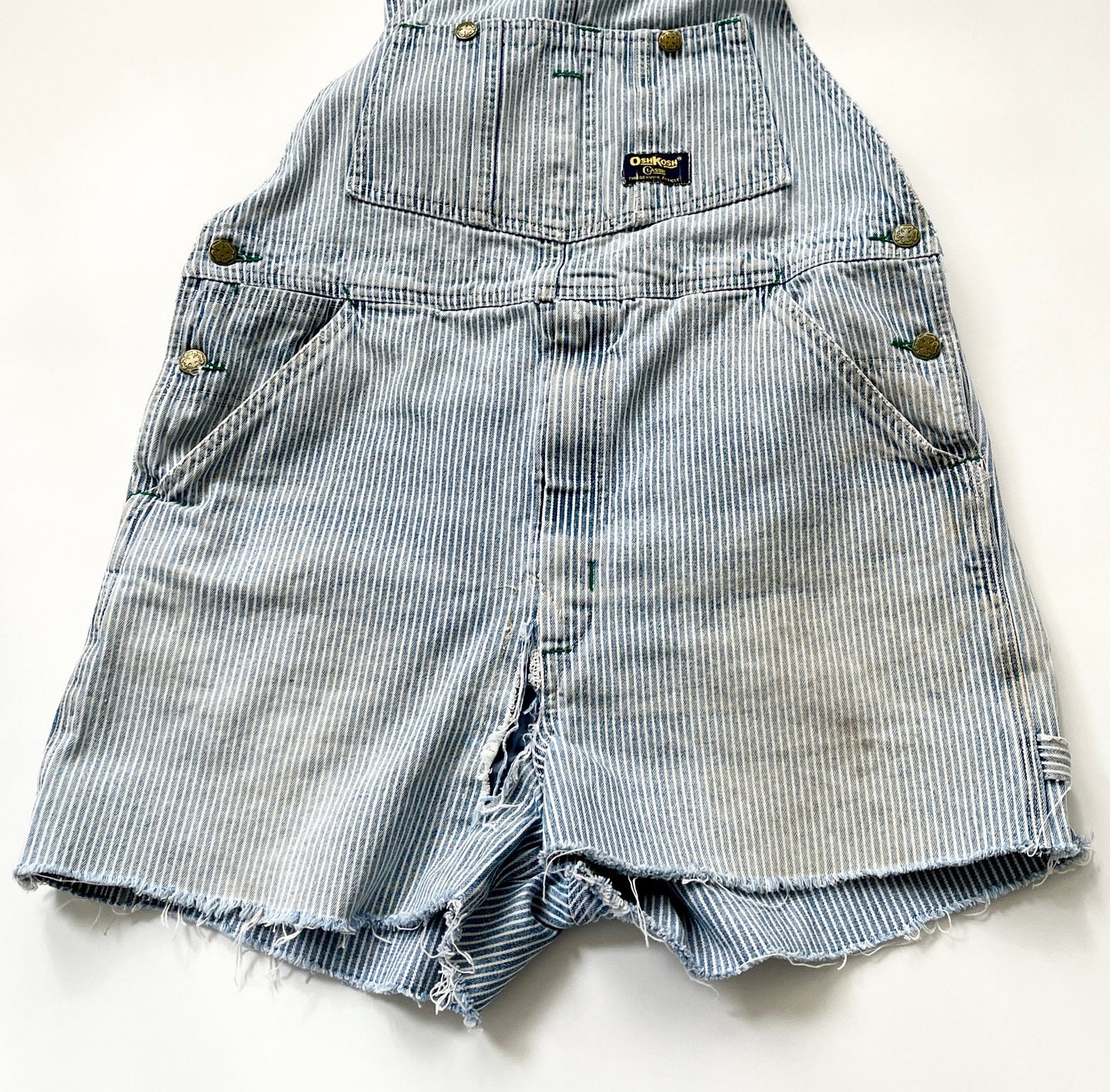 Vintage Oshkosh Overalls Faded Railroad Striped Cut Off Shorts Workwear