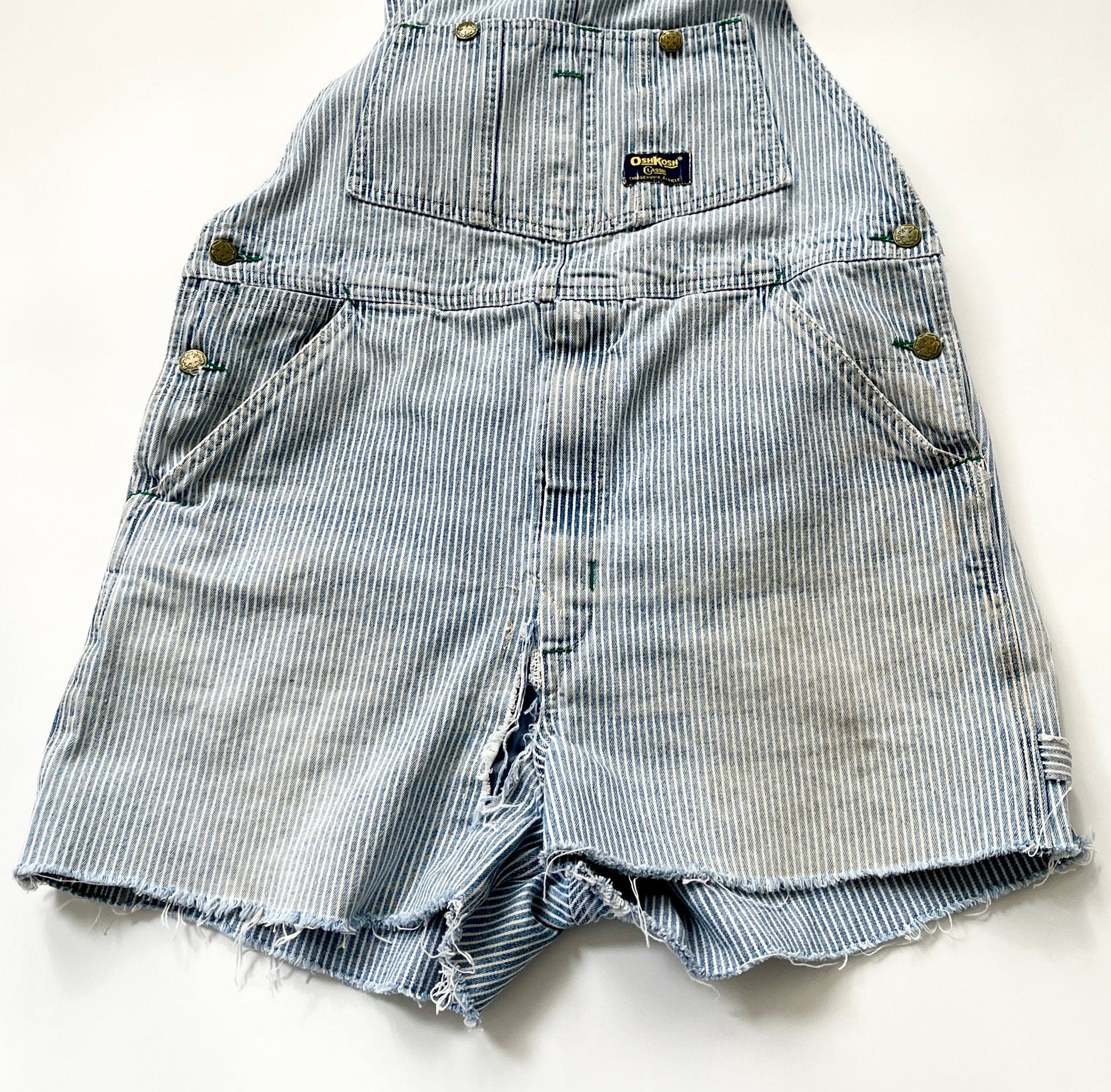 Vintage Oshkosh Overalls Faded Railroad Striped Cut Off Shorts Workwear