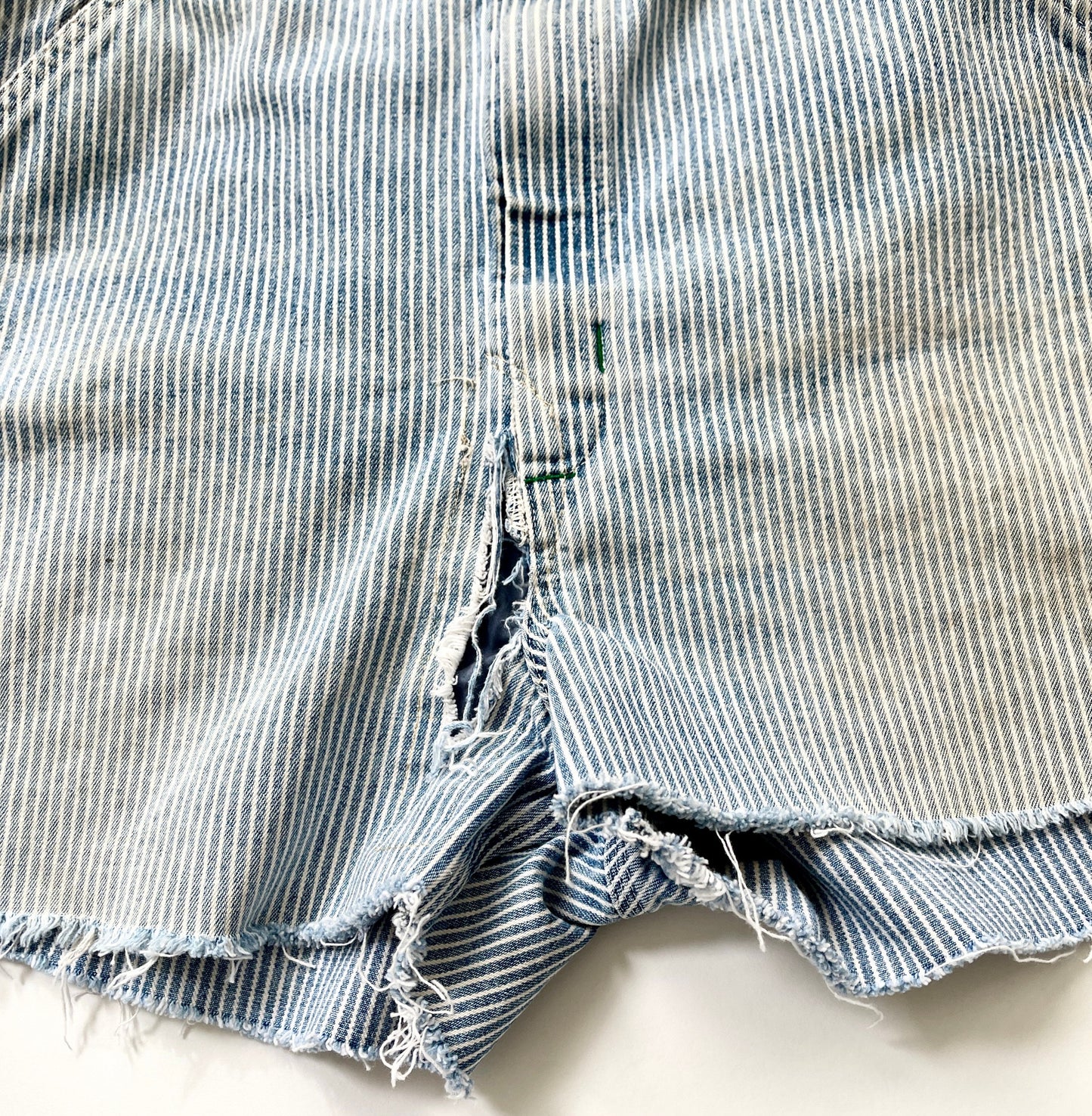 Vintage Oshkosh Overalls Faded Railroad Striped Cut Off Shorts Workwear