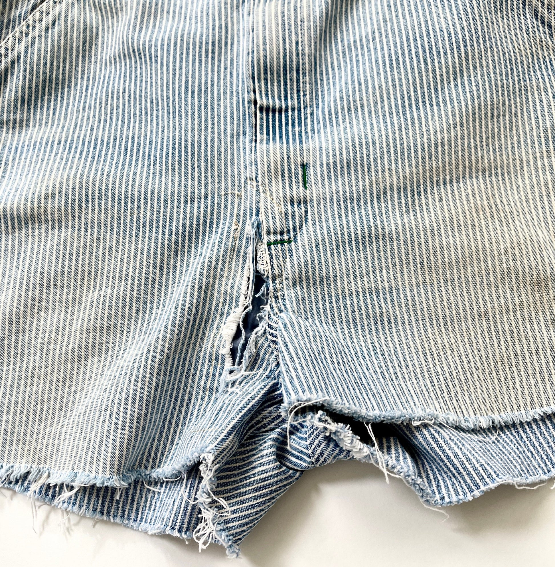 Vintage Oshkosh Overalls Faded Railroad Striped Cut Off Shorts Workwear
