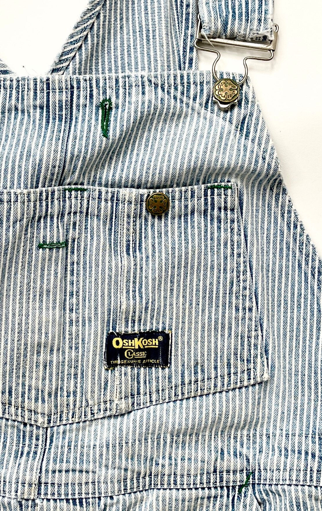 Vintage Oshkosh Overalls Faded Railroad Striped Cut Off Shorts Workwear