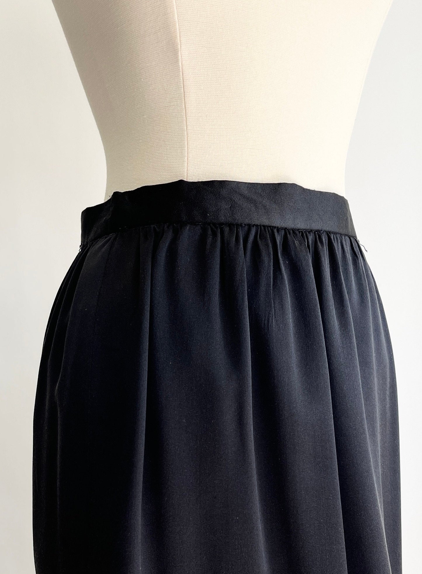 Vintage Black Silk Pencil Skirt Made in USA Maker Signed High Waist Minimalist Simple Solid Black XS