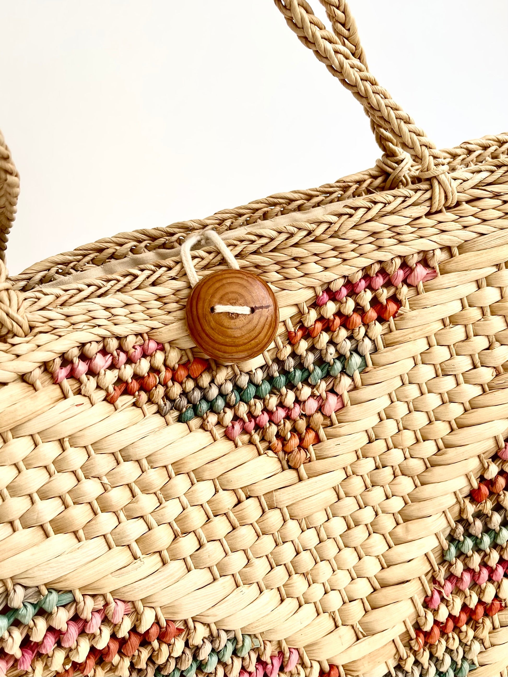 Boho Vintage 70s Straw Bag Market Summer Beach Style