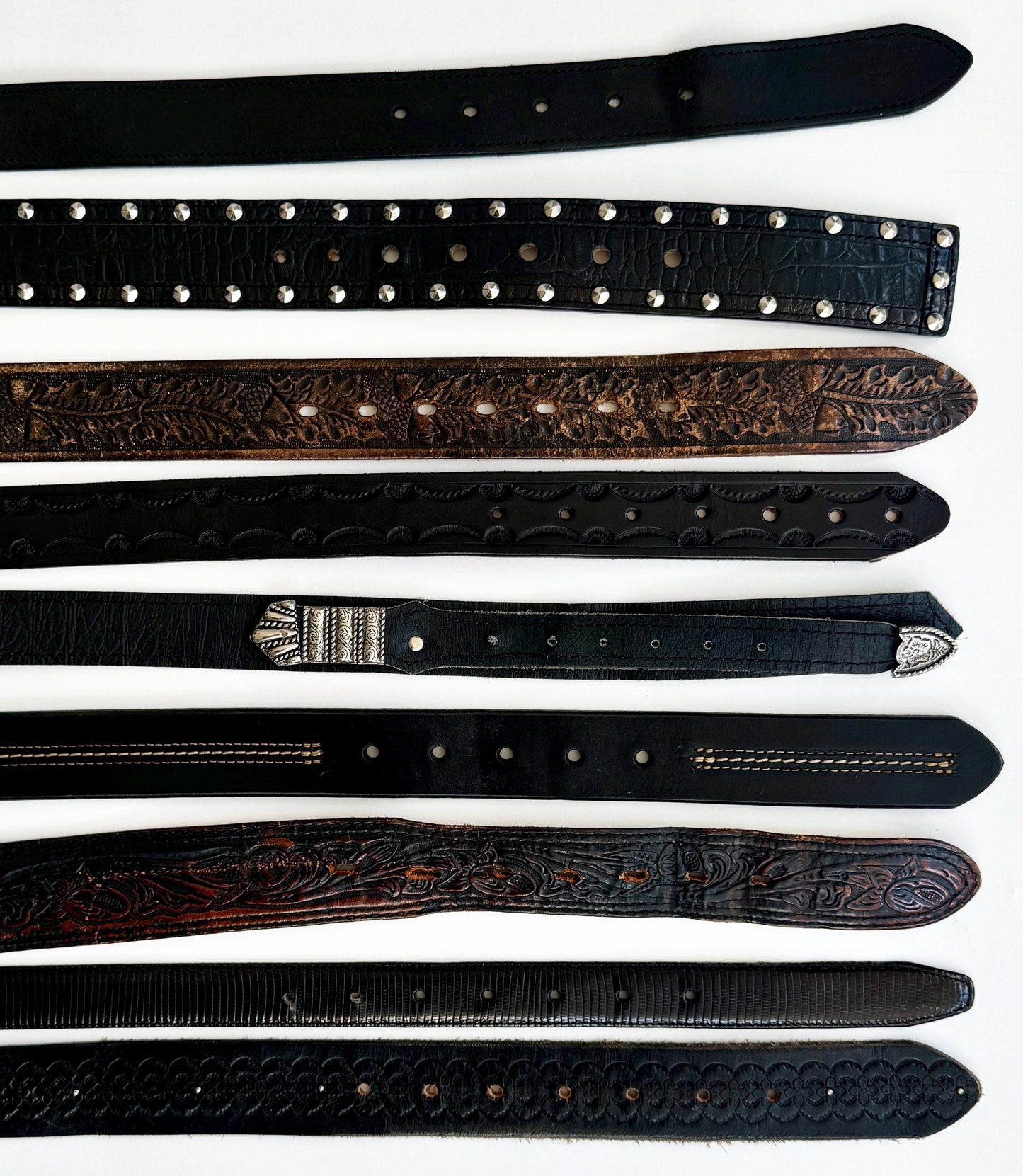 Vintage Western Leather Belt: Tooled, Stitched, Embossed Straps