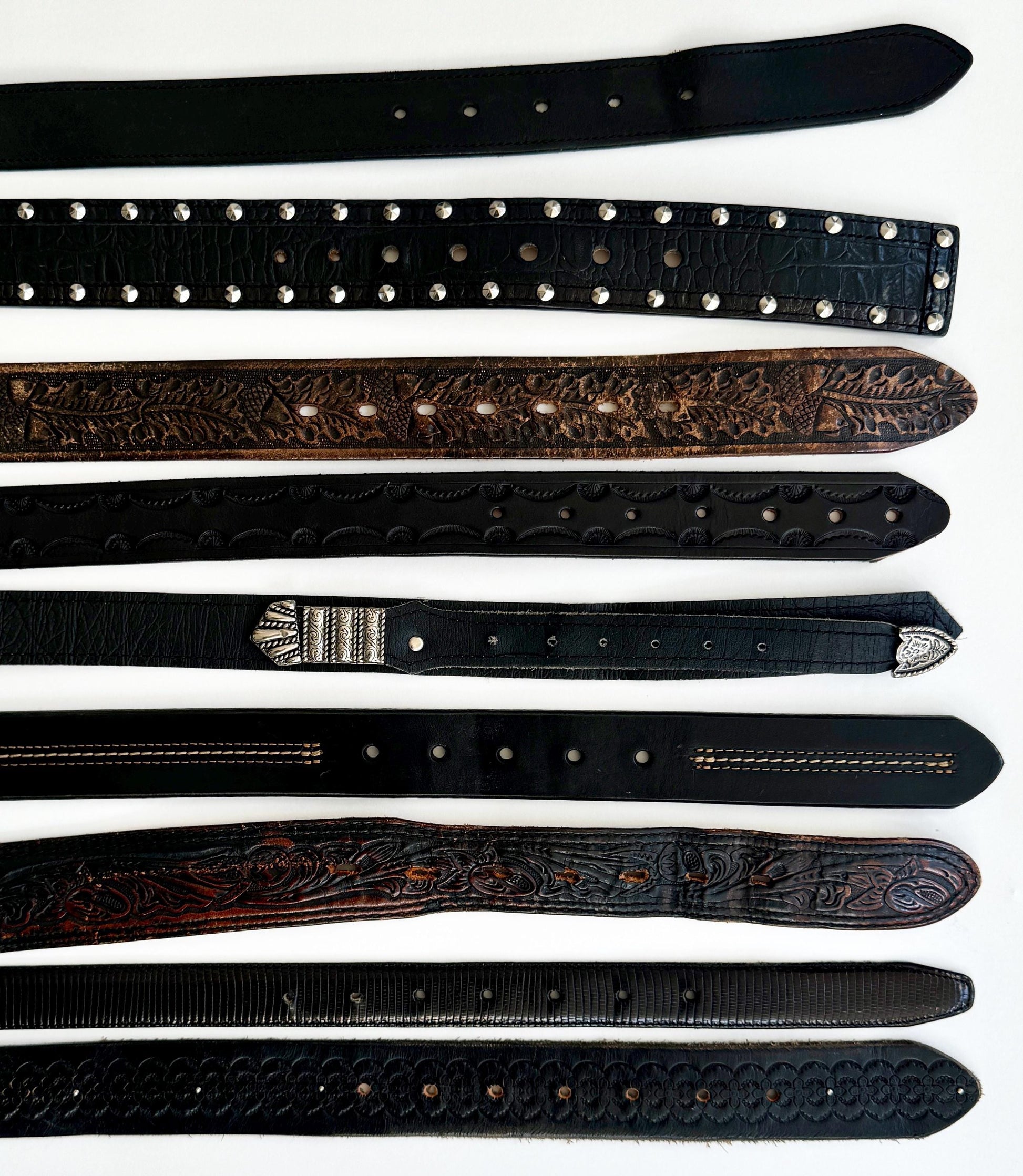 Vintage Western Leather Belt: Tooled, Stitched, Embossed Straps