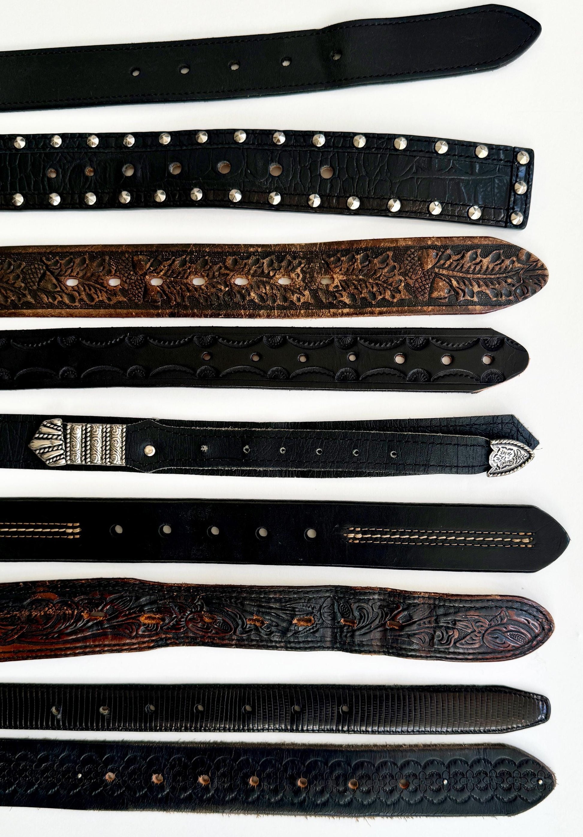 Vintage Western Leather Belt: Tooled, Stitched, Embossed Straps