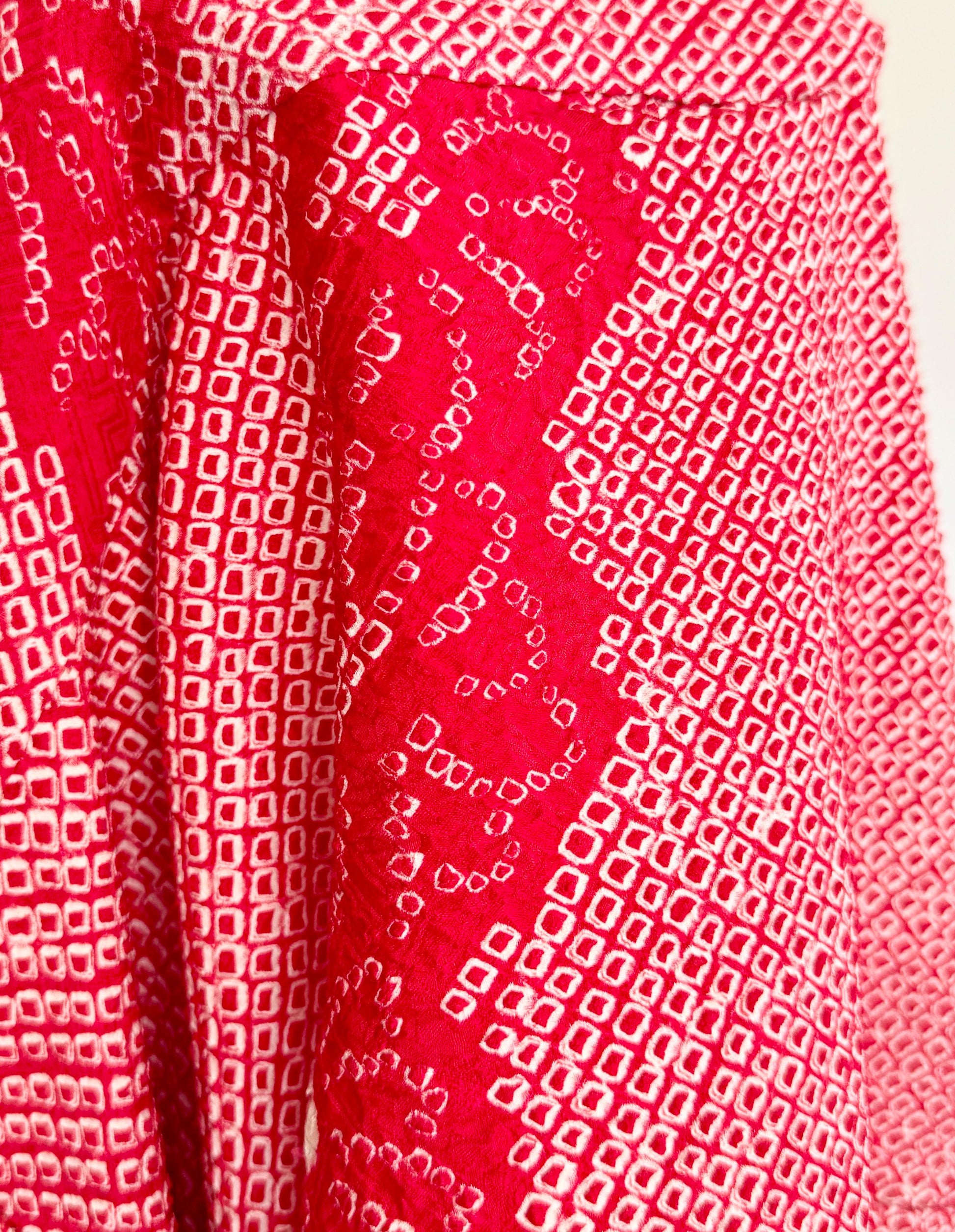 Vintage Red Silk Kimono: Textured Japanese Robe Jacket