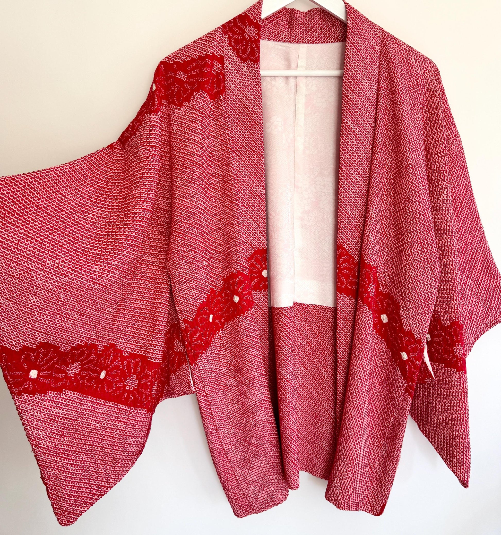Vintage Red Silk Kimono: Textured Japanese Robe Jacket