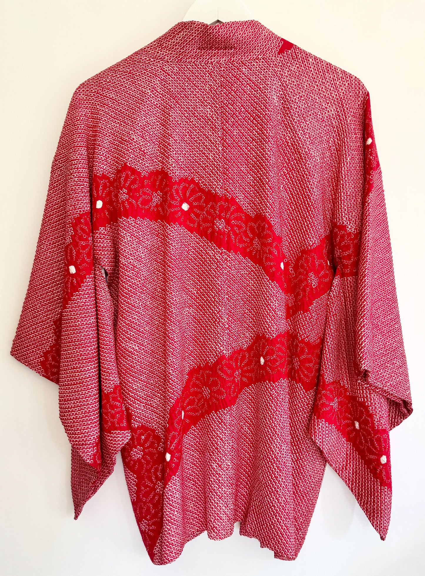 Vintage Red Silk Kimono: Textured Japanese Robe Jacket